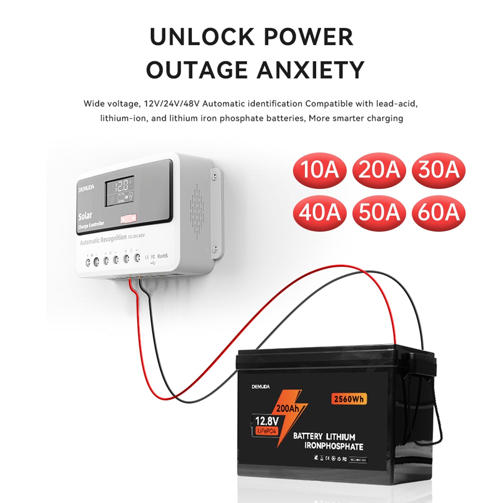 Controller automatico PWM 12 V 24 V 48 V 10 A-60 A, fosfato di ferro