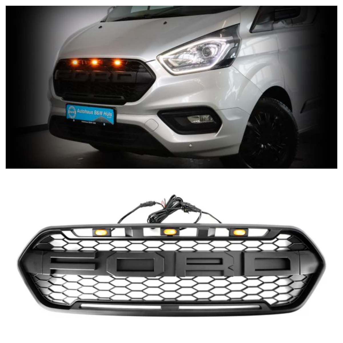 Matte Black Front Bumper Grille pour Ford Transit Custom Trail 2018-2023 W/ 3LED