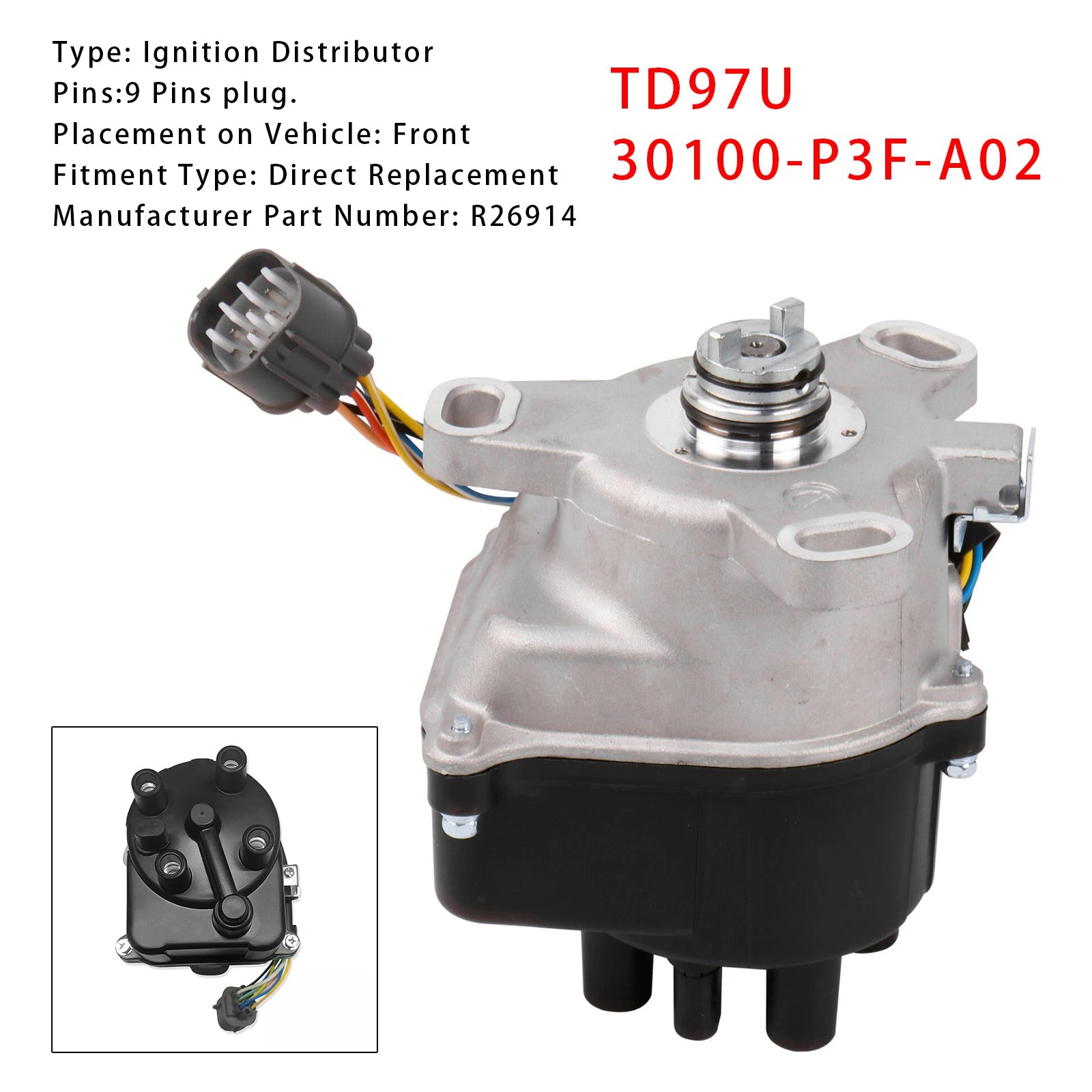 Distributeur d'allumage TD97U 30100-P3F-A02 pour Honda CRV LX L4 2.0L 1972cc MFI GAS DOHC 1997-1998