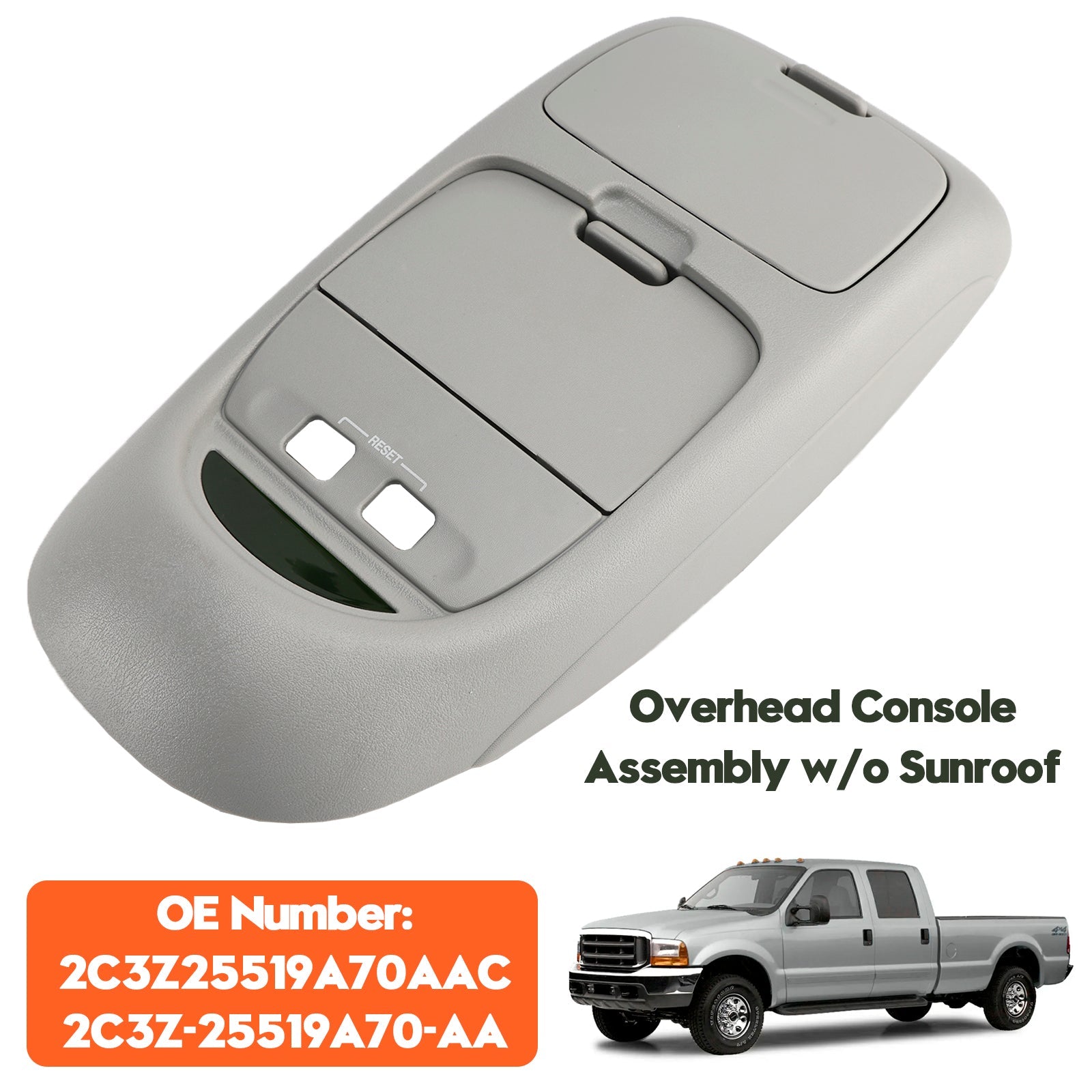 Konsola szarej pawilonu bez szyberdachu dla Ford F250, F350, F450 i F550 Super Duty 2002-2004