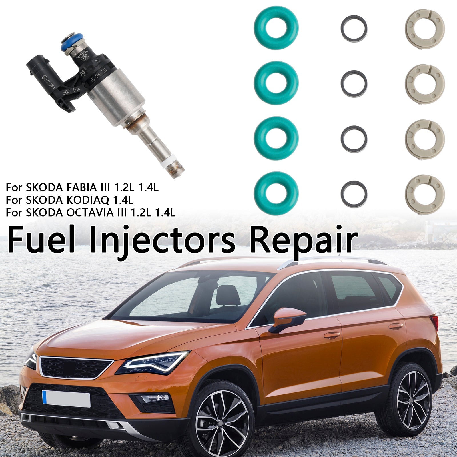 Kit di manutenzione dell'iniettore di carburante a 4 parti O -Ring 0261500354 Compatibile con Audi Fit Skoda 1.2L 1.4L