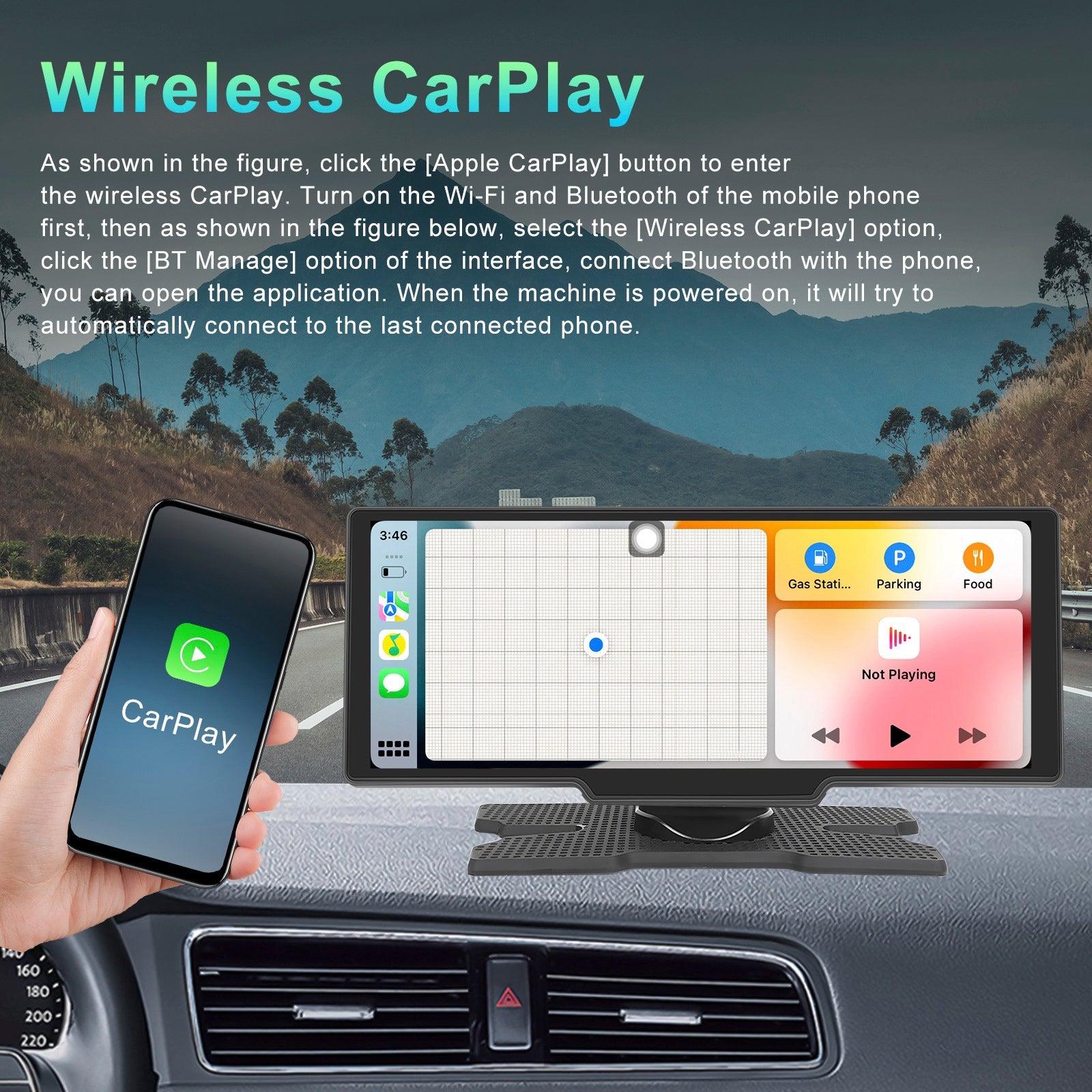Boordnavigatiesysteem met 10,26 inch HD-scherm, CarPlay en 12 inch LED-camera.
