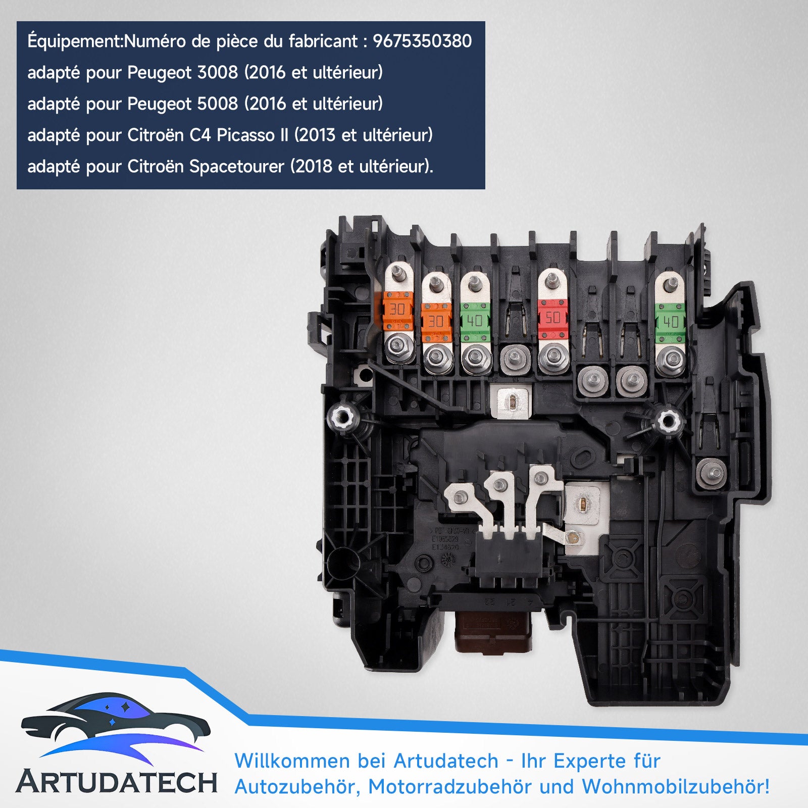 Modulo tensione scatola fusibili per Peugeot 5008 II 1.2, 1.6, 1.6 THP, 1.6 PureTech, 1.6 BlueHDi, 1.5 BlueHDi, 2.0 BlueHDi 2016+ Riferimento 9675350380 9675350286 Generico