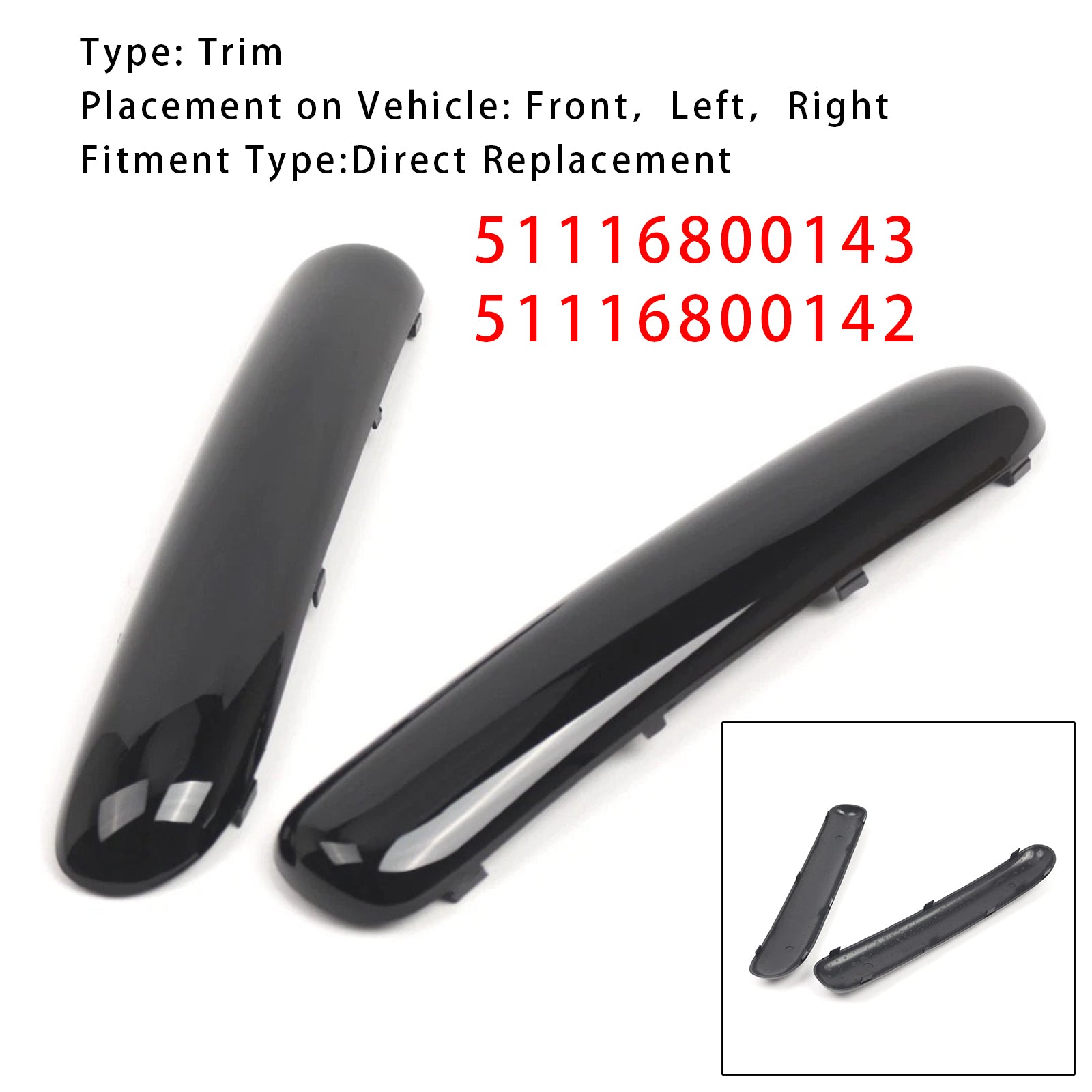 Par de molduras de parachoques delantero en negro brillante para Mini One Cooper R50/R52/R53 (2001-2004)