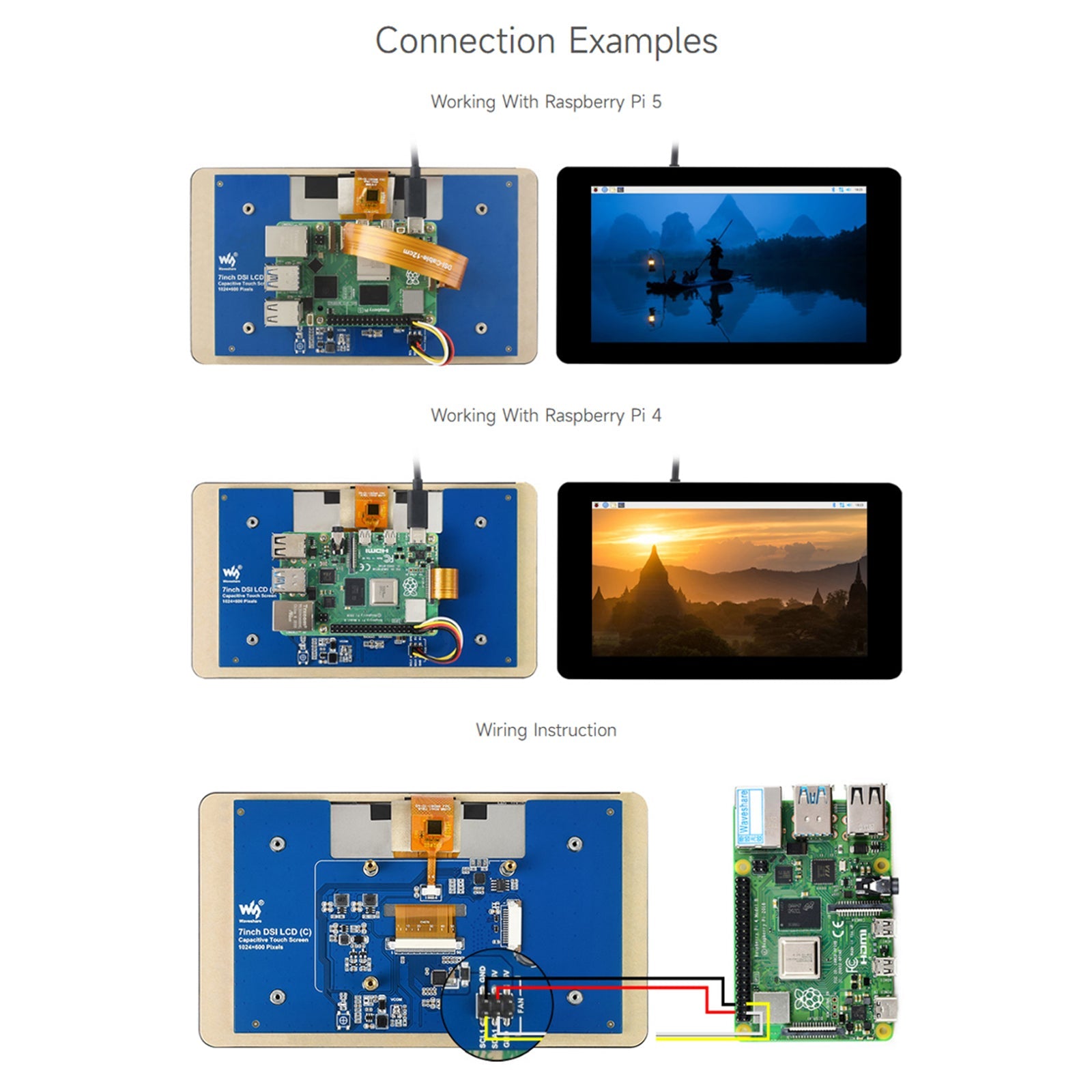 Écran tactile capacitif IPS 7 pouces 5 points Raspberry Pi 1024 × 600 pixels Pi5/4B