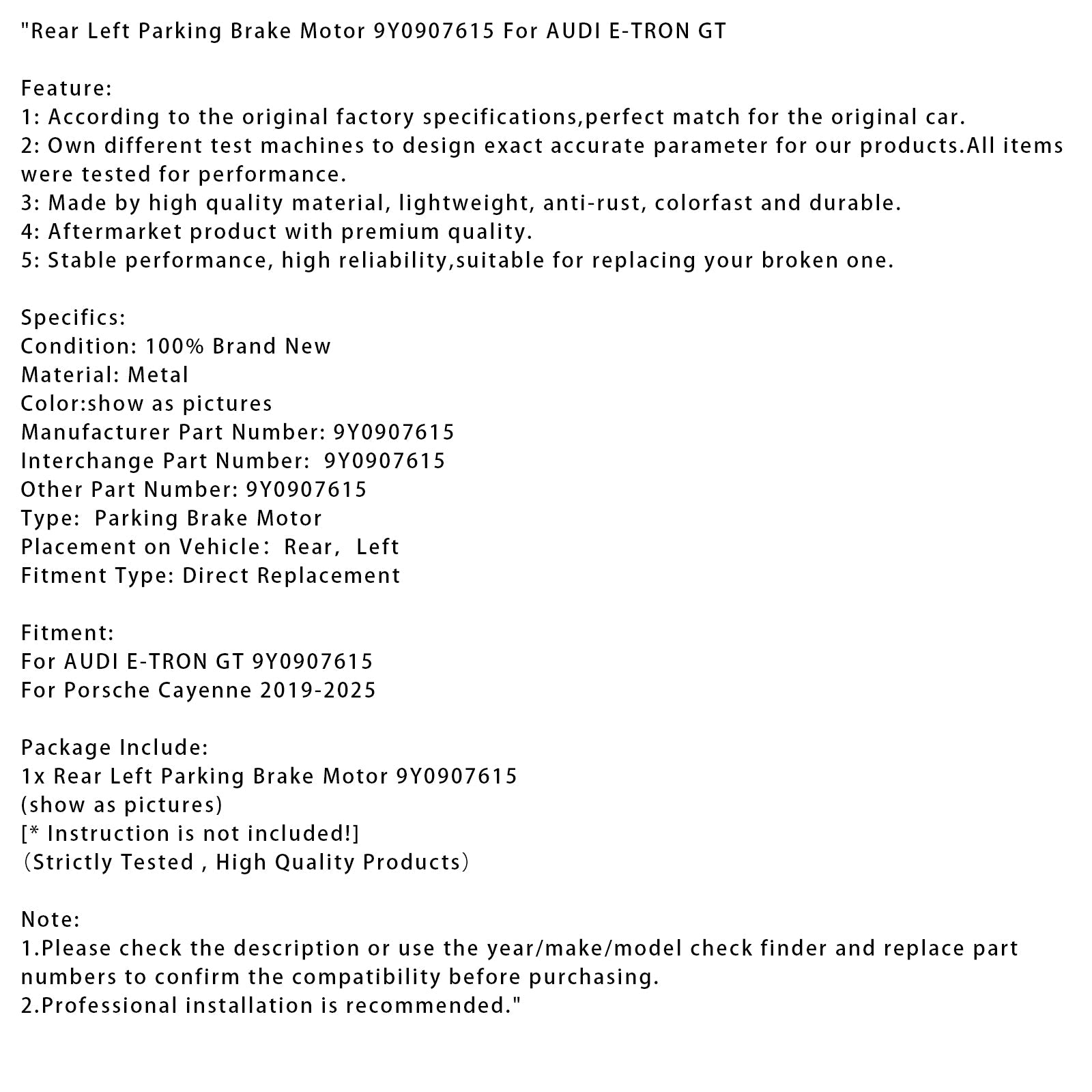 Motor de estacionamiento izquierdista trasero Porsche Cayenne 2019-2025 9Y0907615