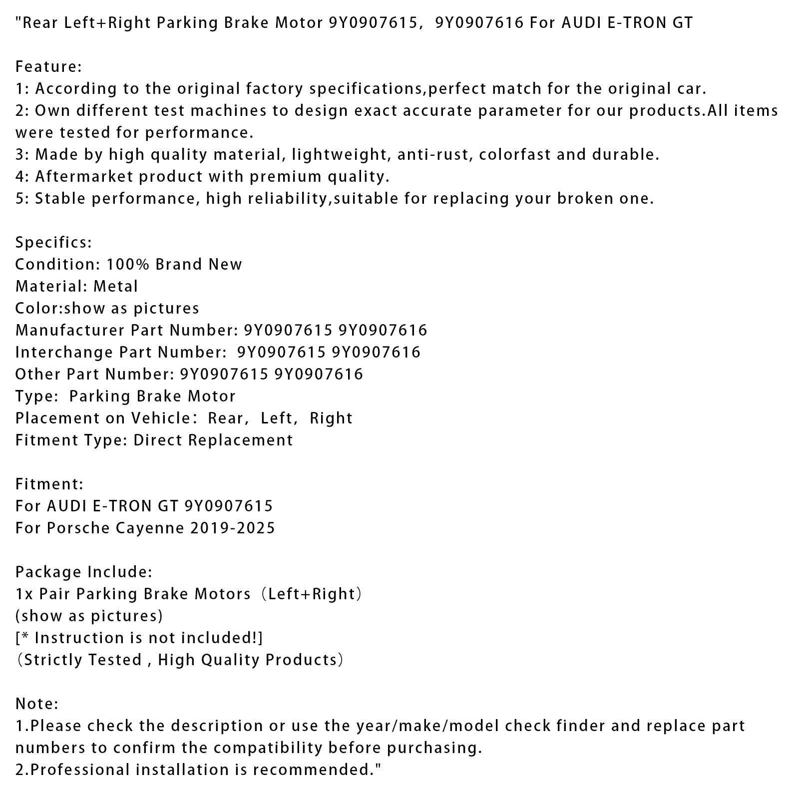 Achter links en rechts parkeermotor voor Porsche Cayenne 2019-2025 9Y0907615 616