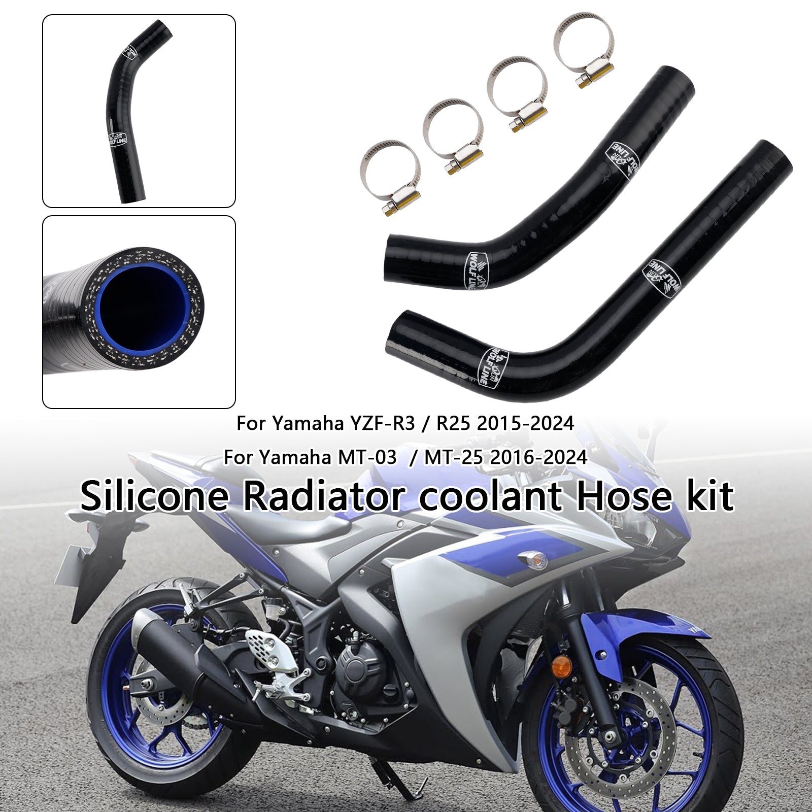 Manguera de enfriamiento de silicona para radiador Yamaha MT-03 MT-25 YZF R3 R25 2015-2024