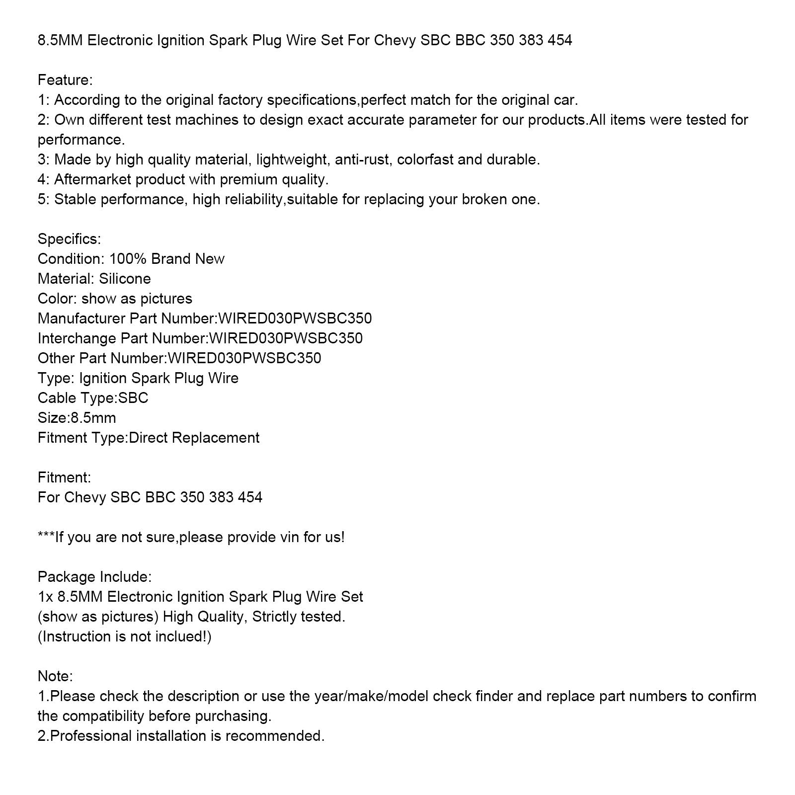 8,5 mm elektronische bougiekabelset voor Chevy SBC BBC 350 383 454