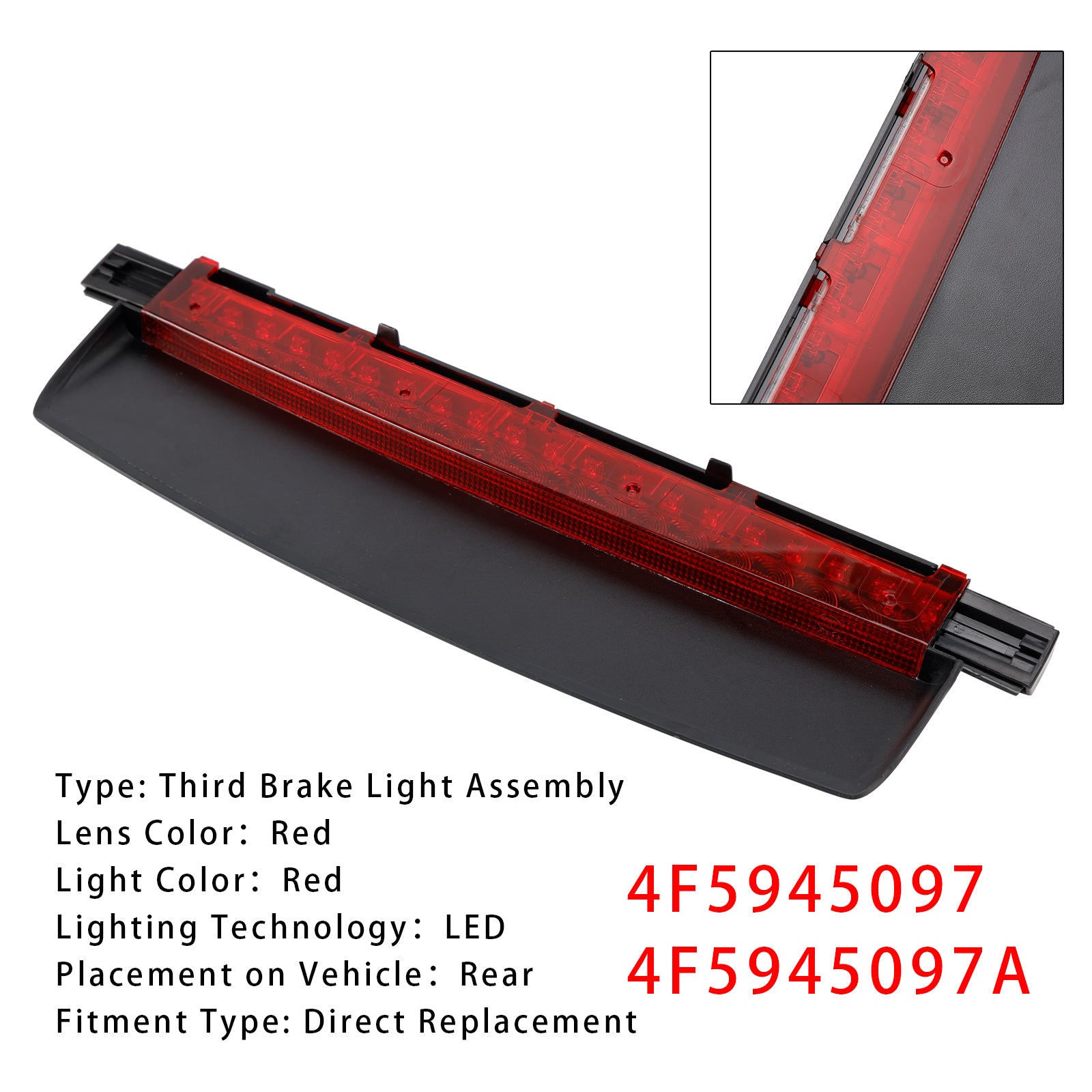 LED Third Brake Light Stop Lamp 4F5945097 Pour AUDI A6 S6 C6 06-11 Sedan 4-Door
