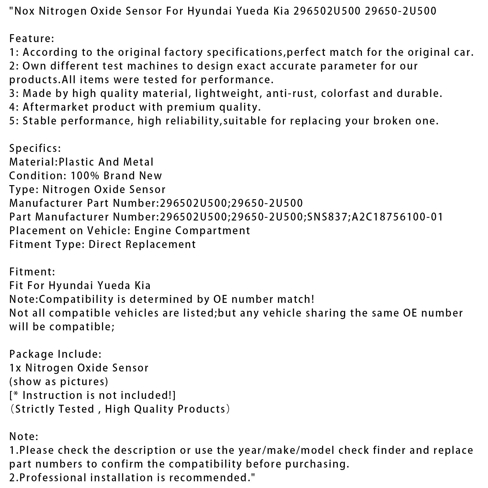 Senzor d'oksid'dušik NOX za Hyundai Yueda Kia 296502U500 29650-2U500