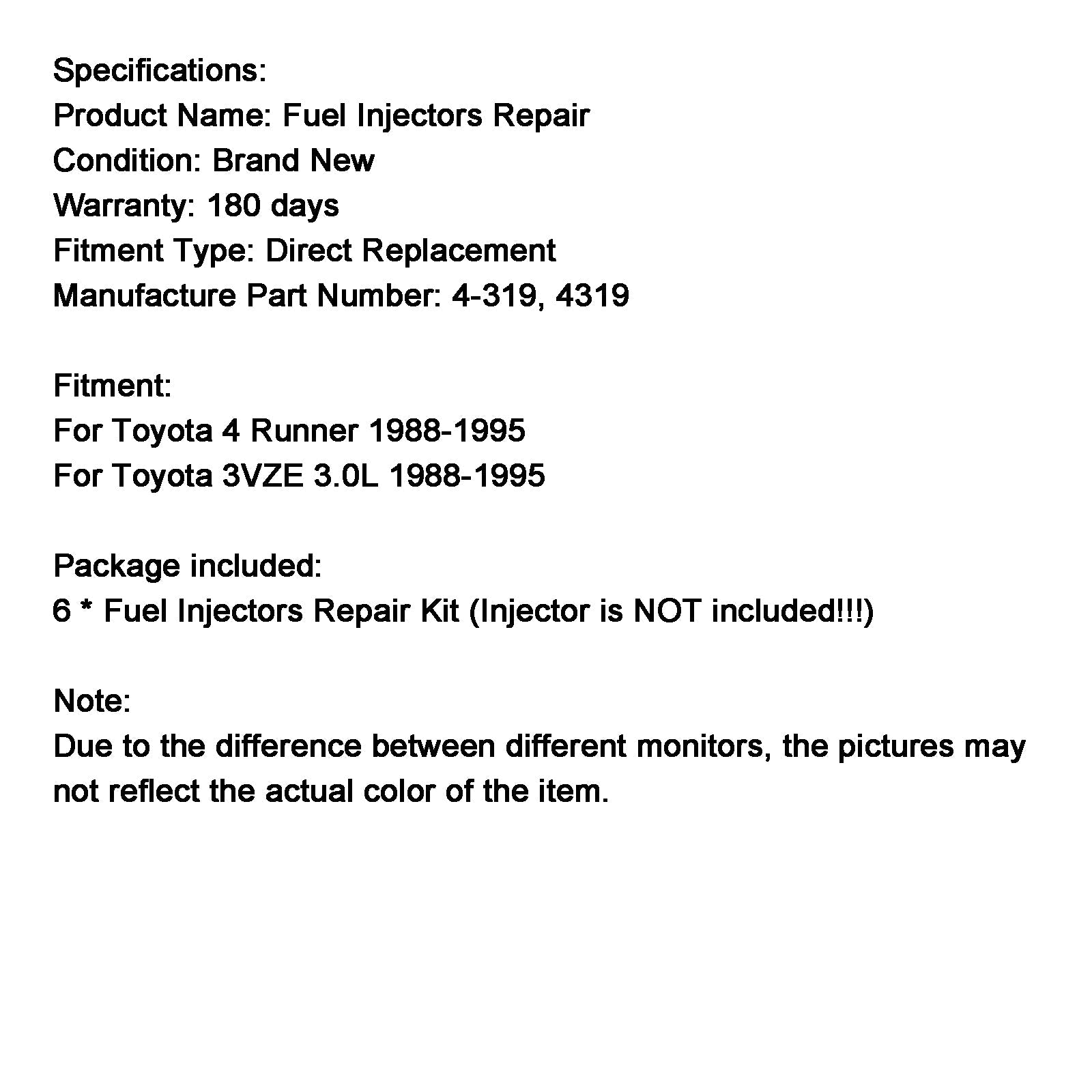 Kit de reparación y reconstrucción de sello de inyector de combustible para camión Toyota 3VZE 3.0L 1988-1995