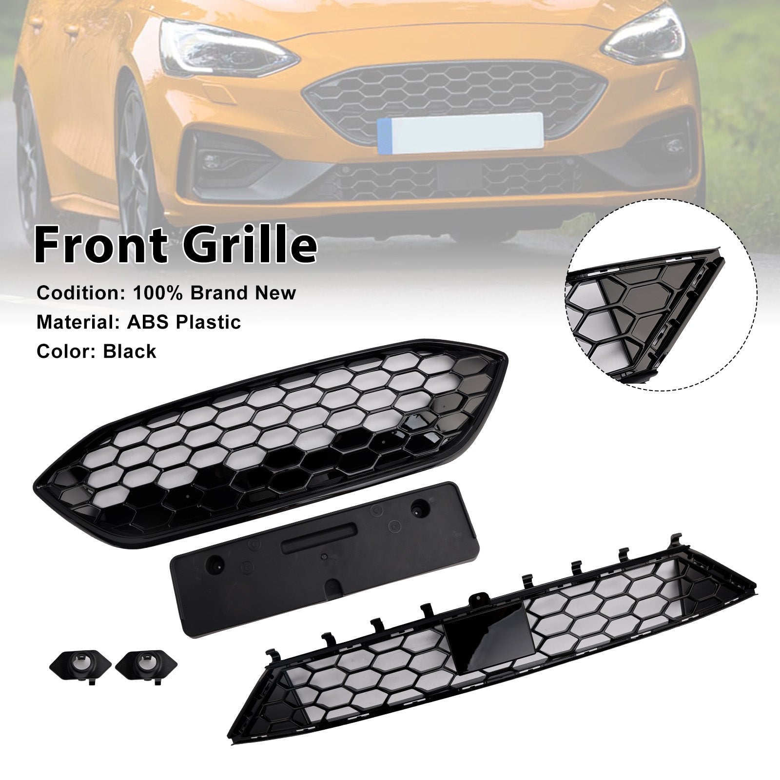 Zwart front bumperrooster voor Ford Focus ST + ST-lijn MK4 2018-2021