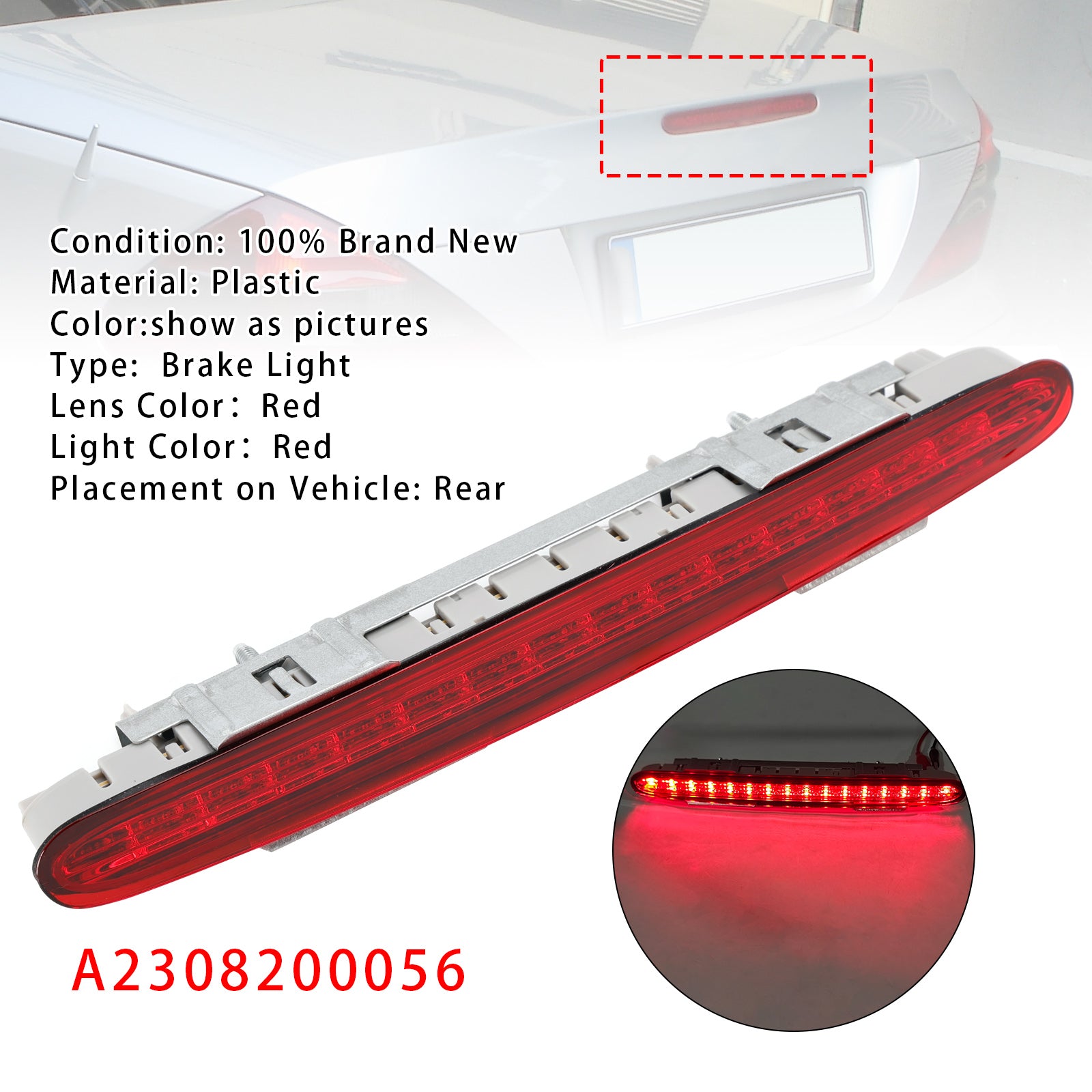 Rear Third Brake Light Lamp Pour Mercedes Benz SL55 SL550 R230 2002-2012 Red