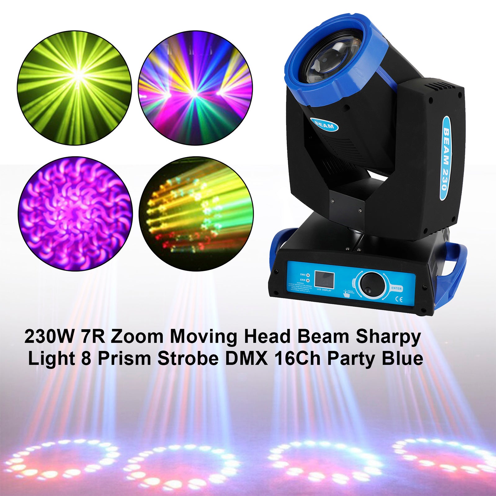 230W 7R Zoom Faisceau Tête Mobile Sharpy Light 8 Prism Strobe DMX 16Ch Blue