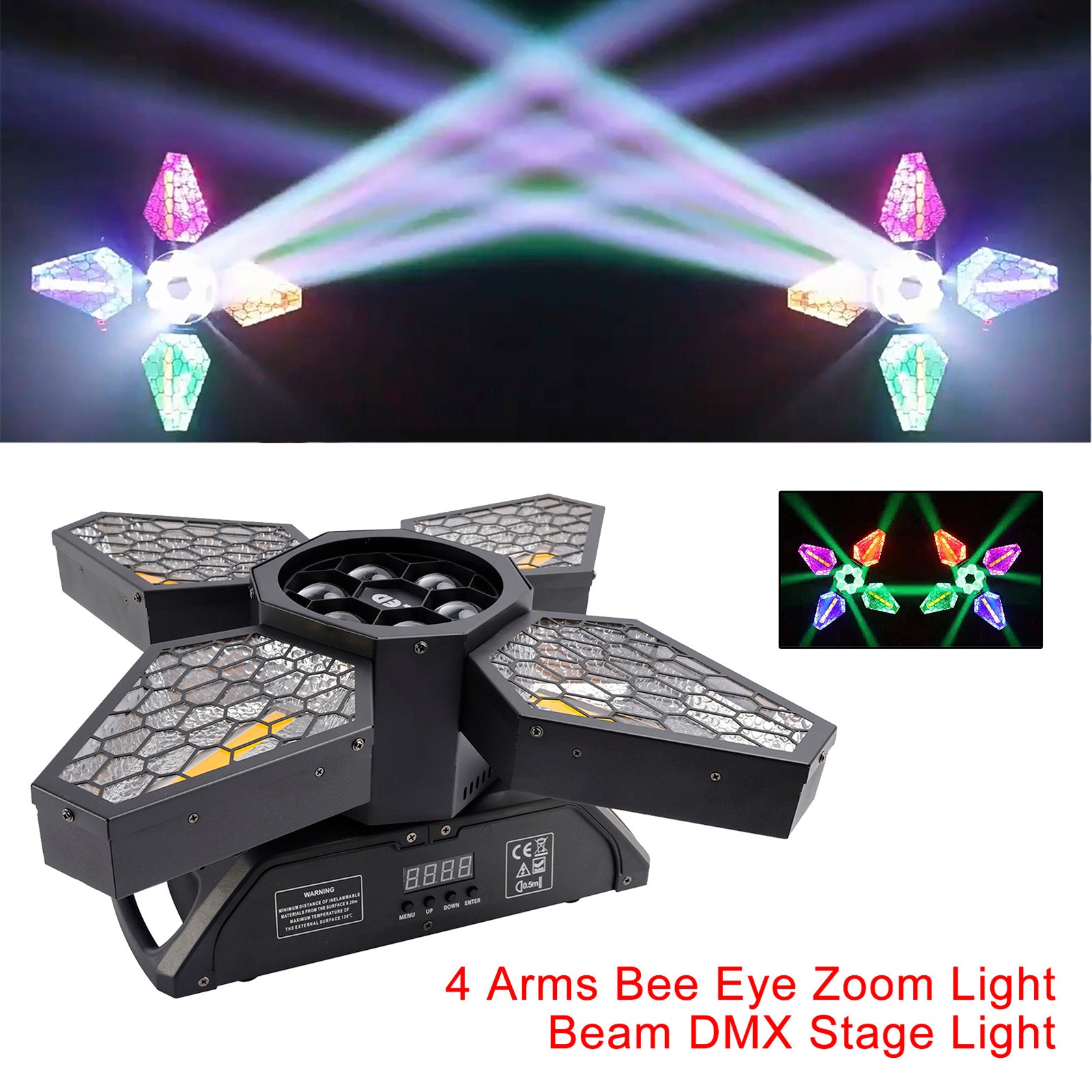 Projecteur Faisceau Zoom Abeille 4 Bras DMX Pour Scène Discothèque Bar Soirées