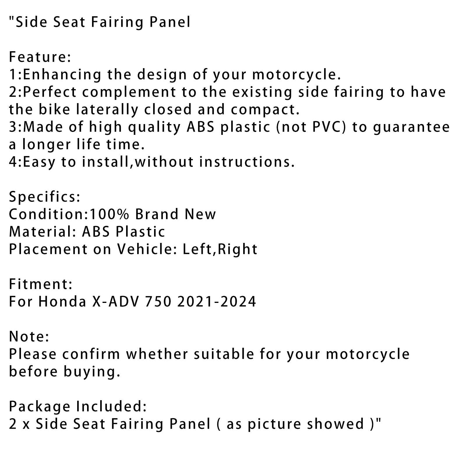 Istuimen sivusuojapaneeli Honda X-ADV 750 XADV 2021-2024 suojakalvolle