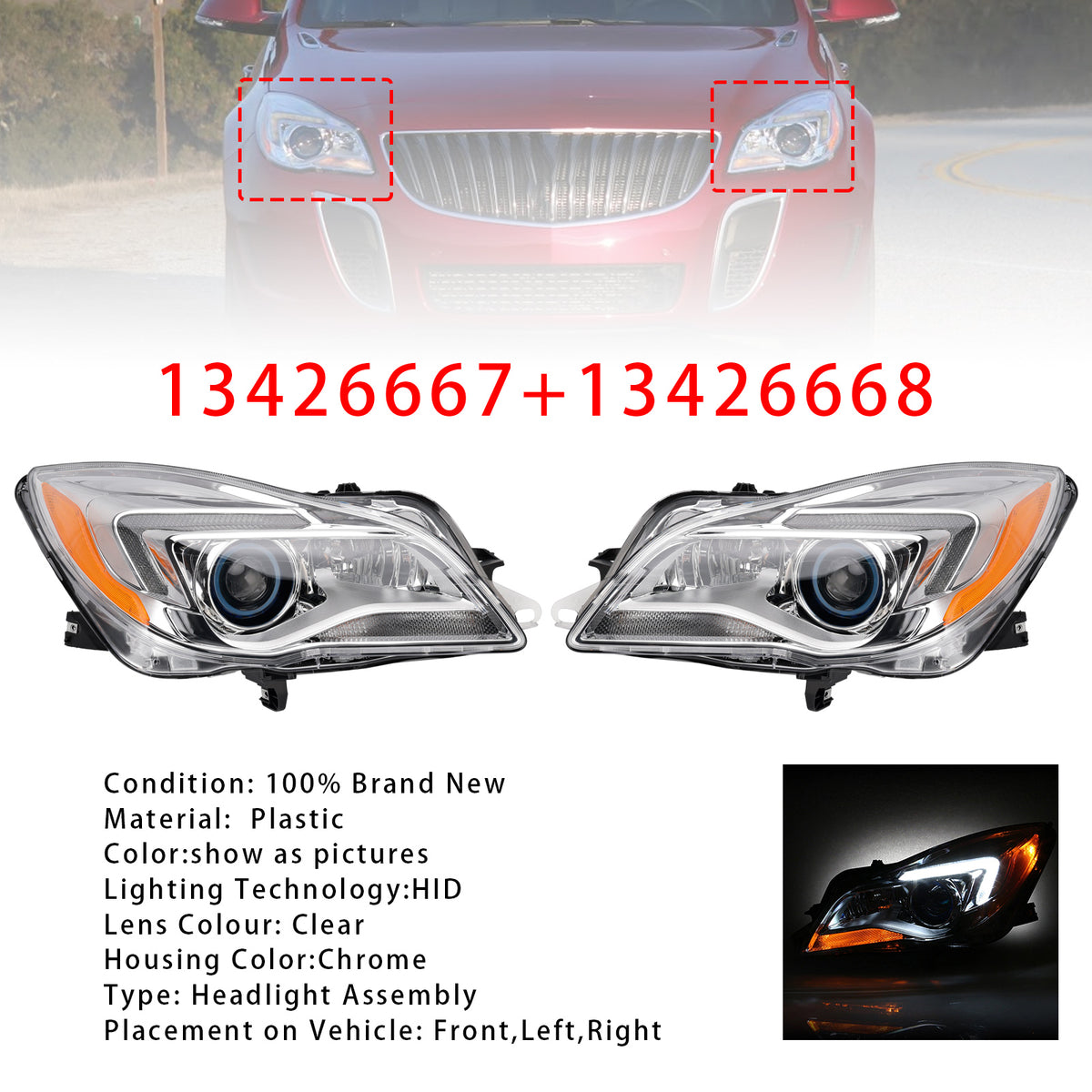 Phares HID Xenon gauche+droit 13426667 13426668 Pour Buick Regal 2014-2017