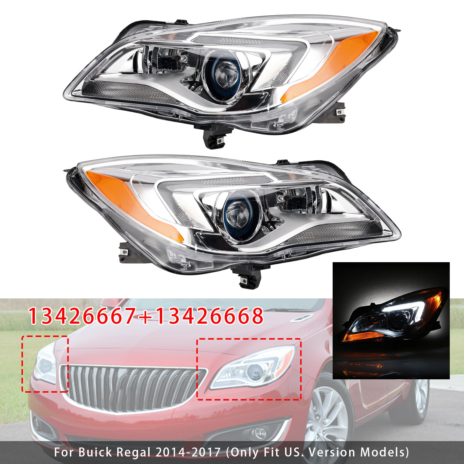Phares HID Xenon gauche+droit 13426667 13426668 Pour Buick Regal 2014-2017