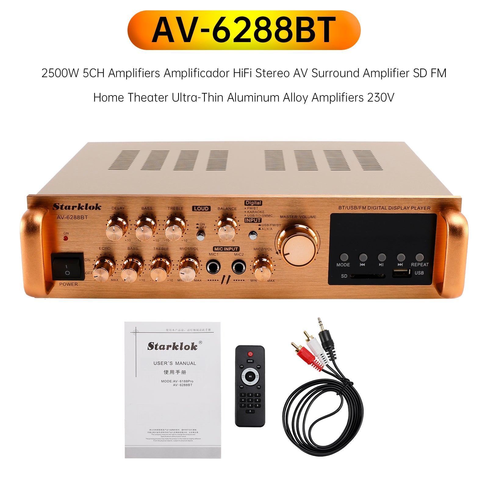 Amplificateur 5 canaux 2500 W HiFi Stéréo AV Surround SD FM Home Cinéma