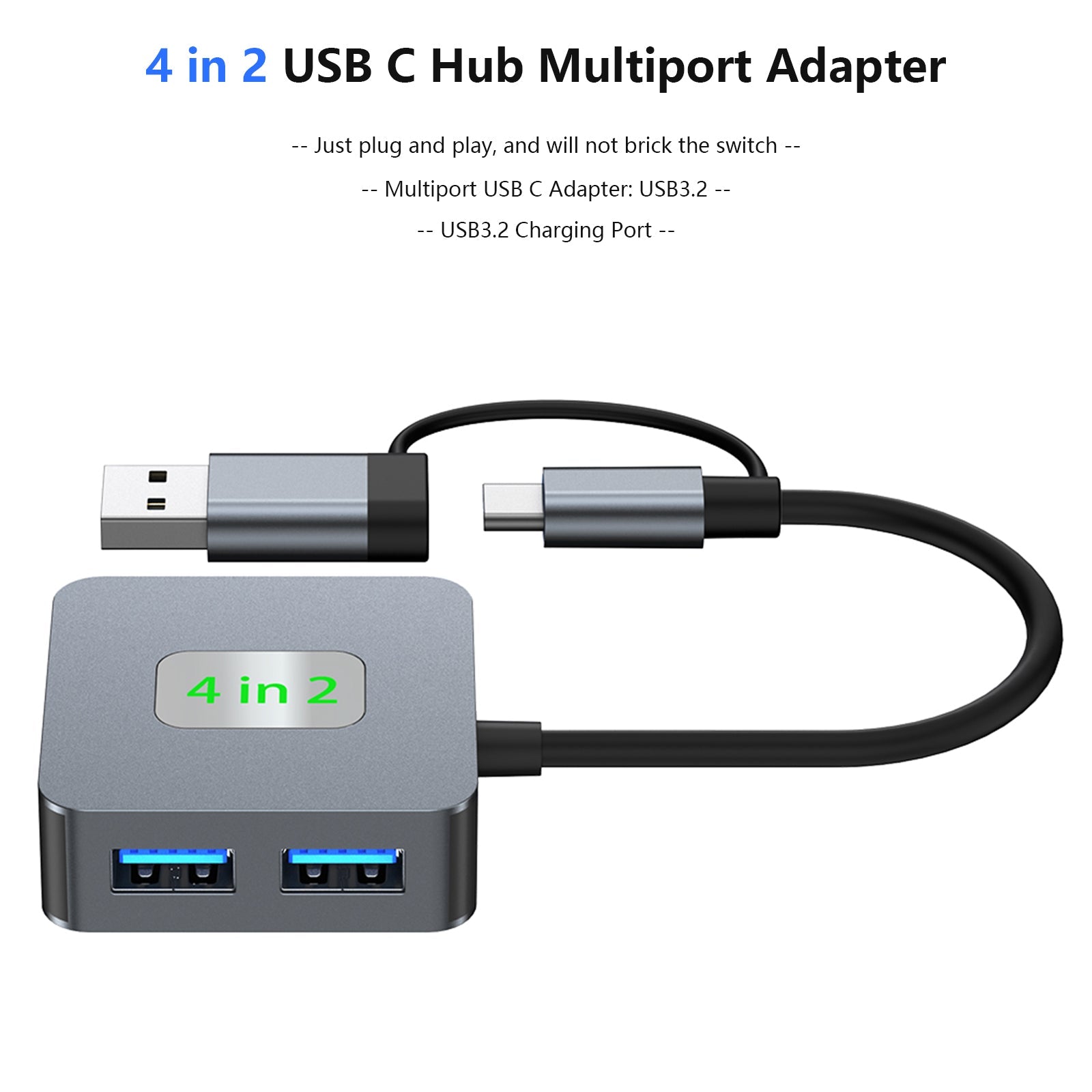 4 in 2 Type-C + USB naar USB3.2*4 Interface Hub-adapter voor MacBook iPad 15