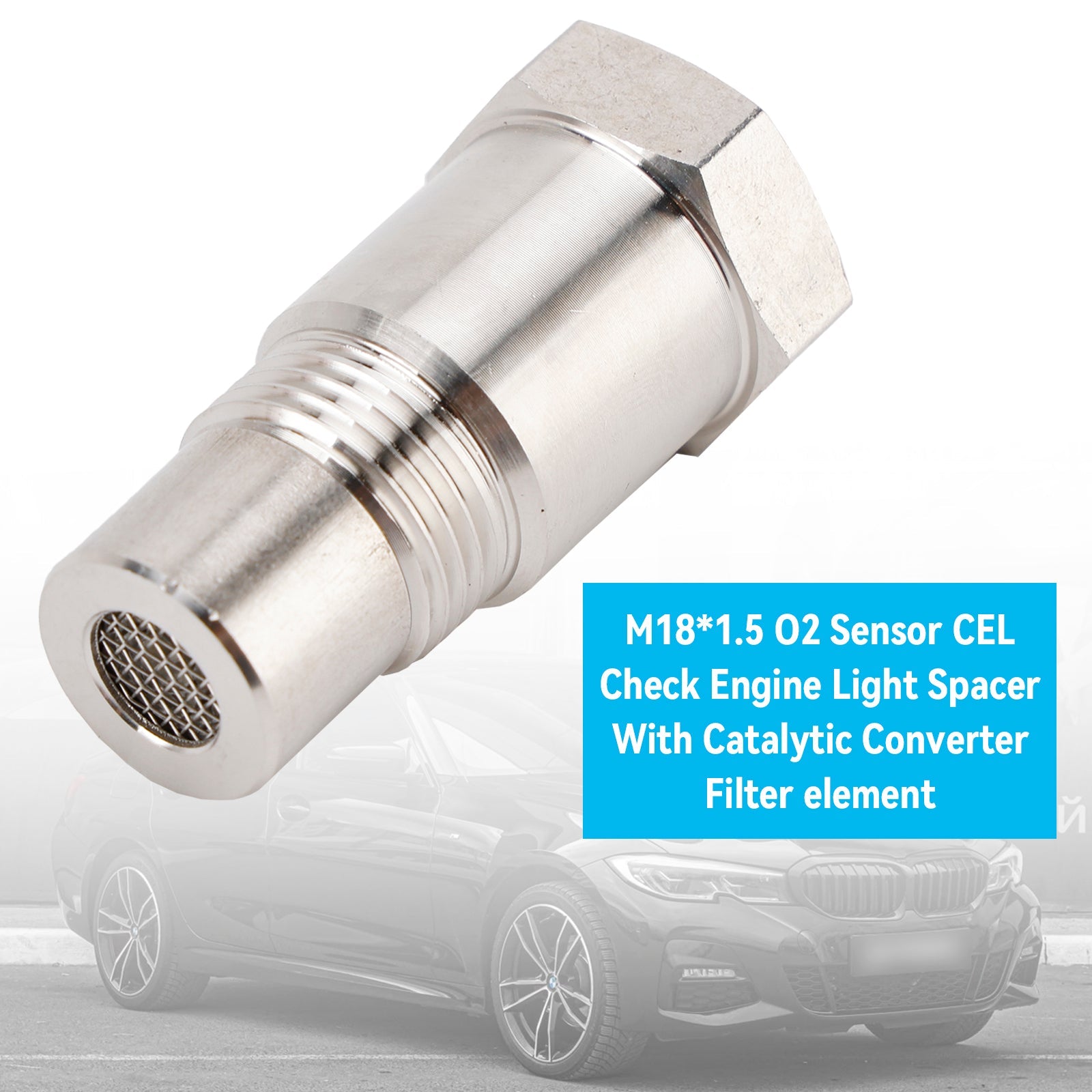 Sensor d'O2 M18*1.5 CEL, espaciador de luz de verificación del motor con elemento de filtro del convertidor catalítico
