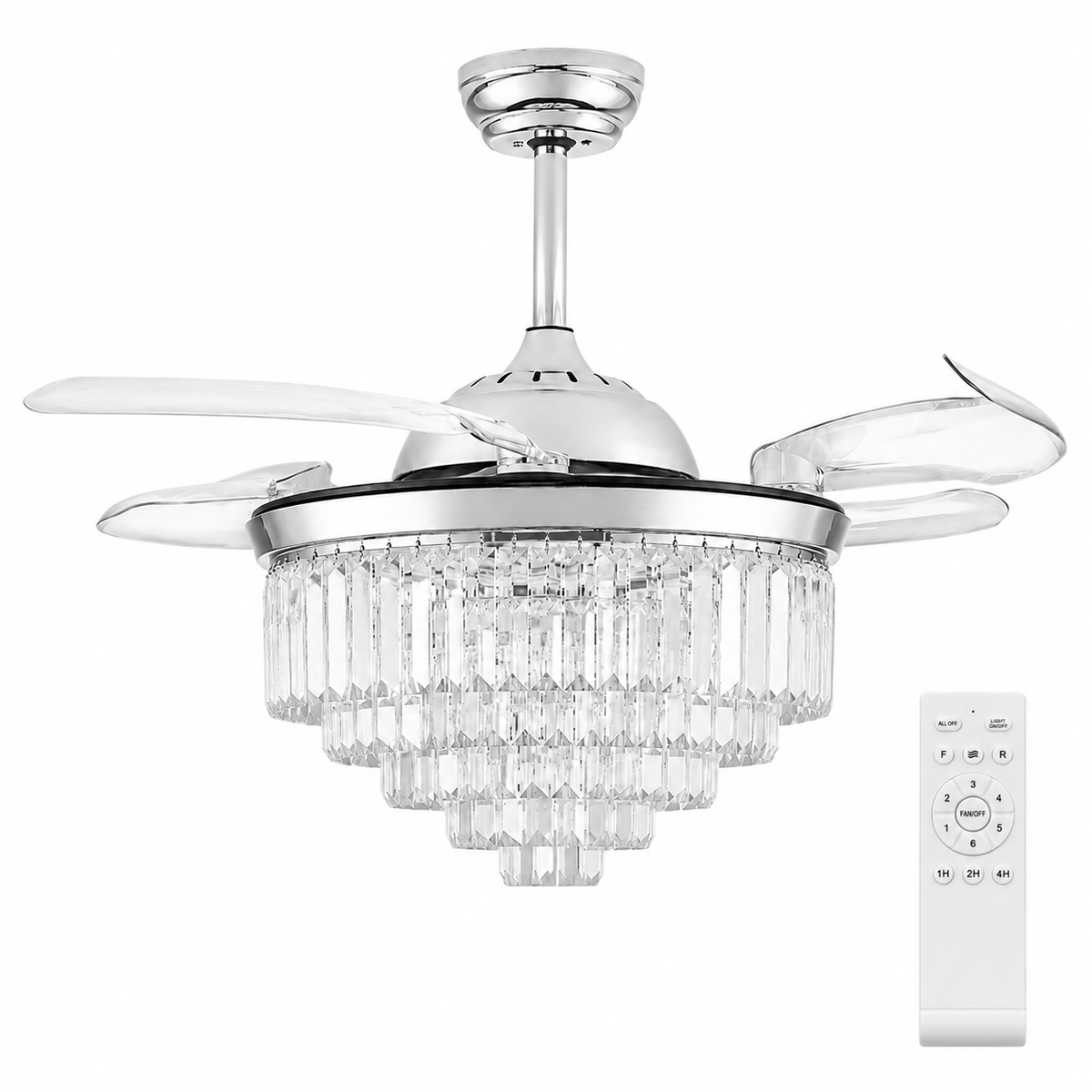Ventilateur de plafond en cristal de 106 cm avec éclairage