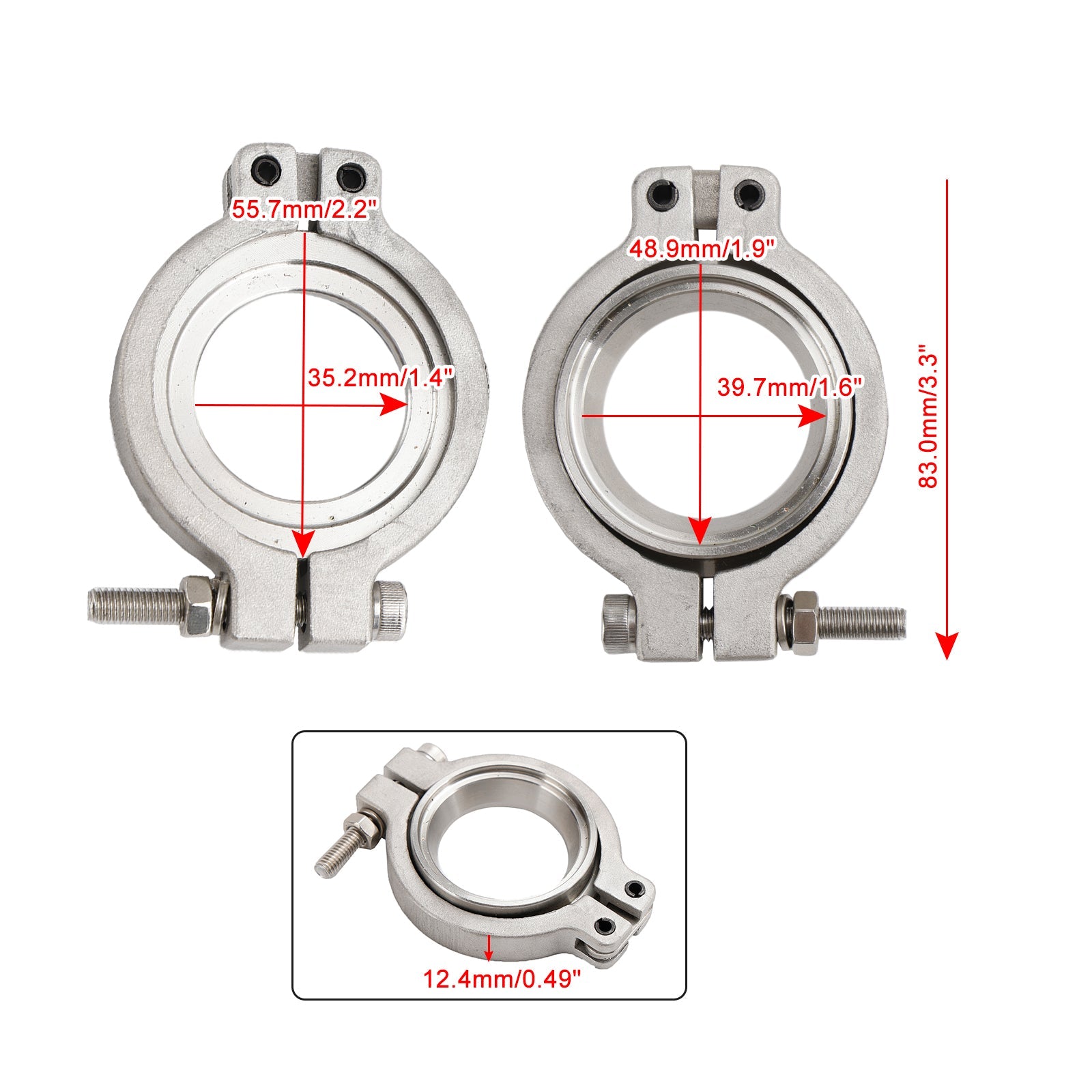 Kit de 4 colliers de serrage V-Band TiAL MV-S 38 mm pour soupape de décharge, avec vis, écrous et joints.
