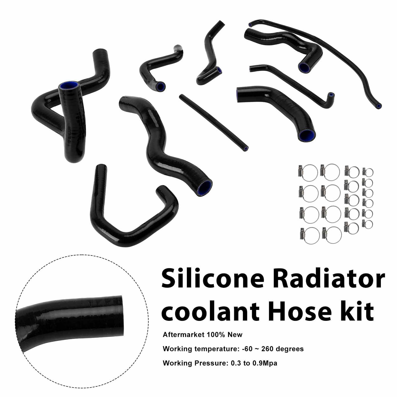 Kit de durites de refroidissement en silicone pour radiateur Kawasaki Ninja 636 ZX-6R 09-26 Black