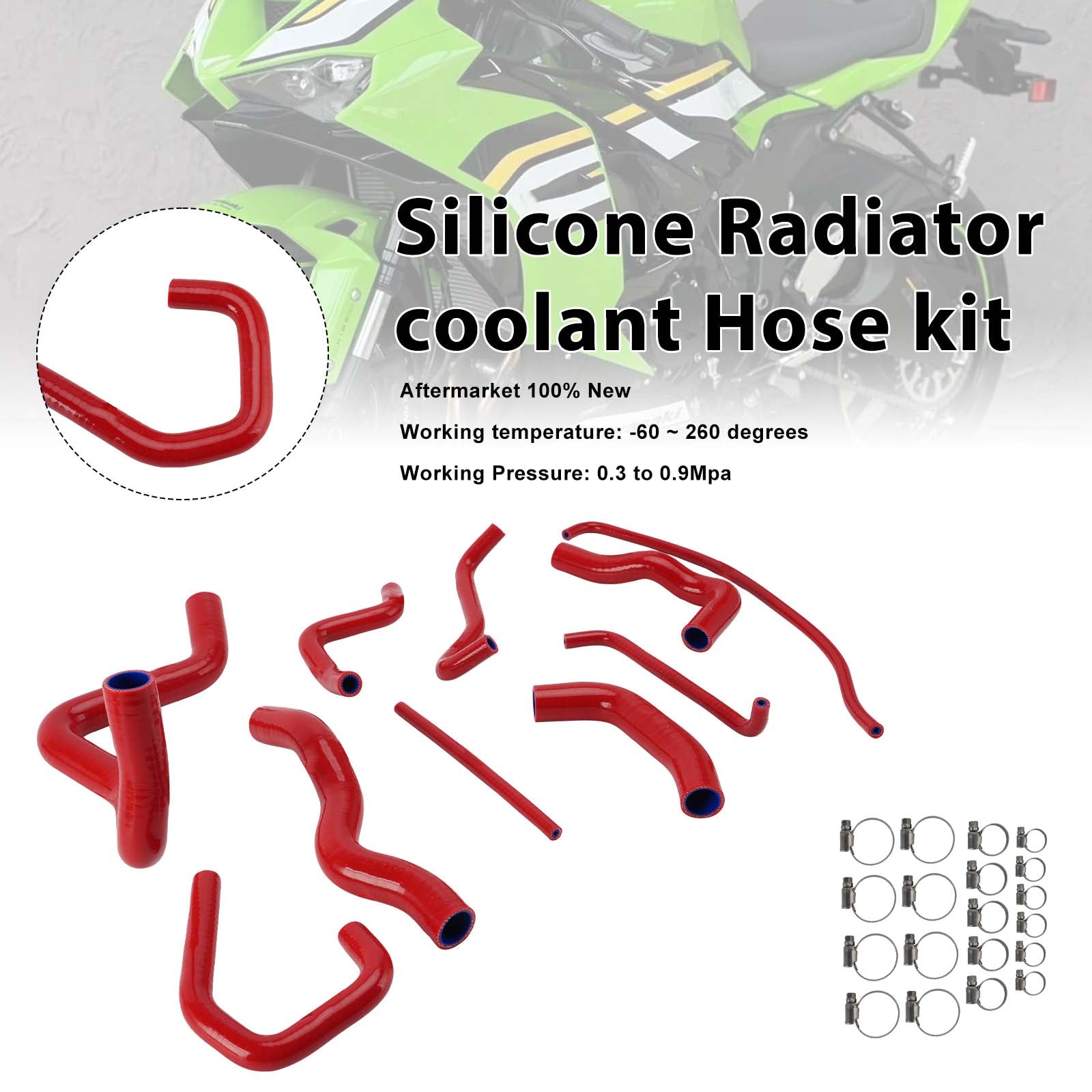 Kit de durites de refroidissement en silicone pour radiateur Kawasaki Ninja 636 ZX-6R 09-26 Red