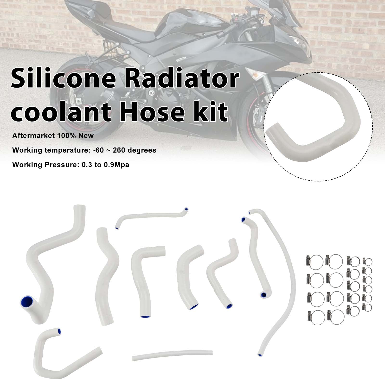 Kit de durites de refroidissement en silicone pour radiateur Kawasaki Ninja 636 ZX-6R 09-26 White