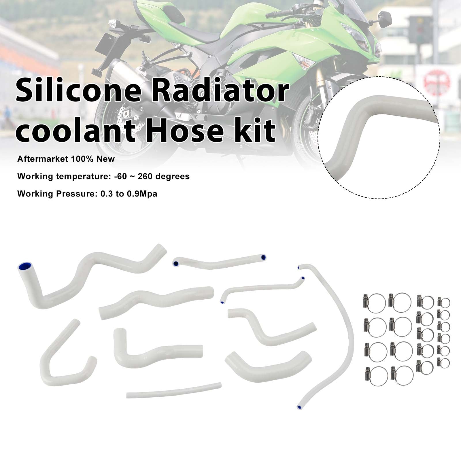 Kit de durites de refroidissement en silicone pour radiateur Kawasaki Ninja 636 ZX-6R 09-26 White