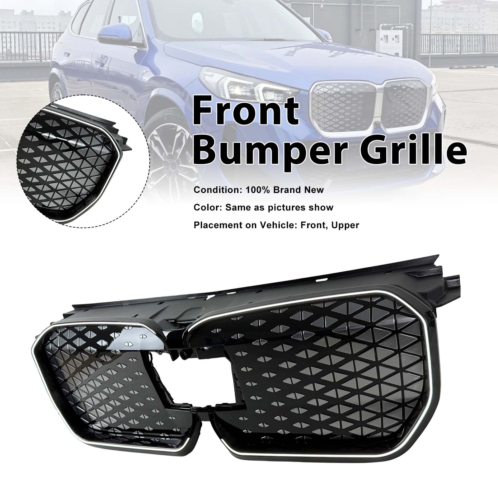 Black Front Bumper Grill Grille Pour BMW iX1 U11 2023-2025 W/LED Light