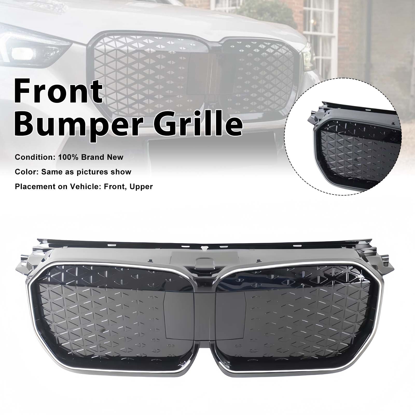 Black Chrome Front Bumper Grill Grille Pour BMW iX1 U11 2023-2025 W/LED Light