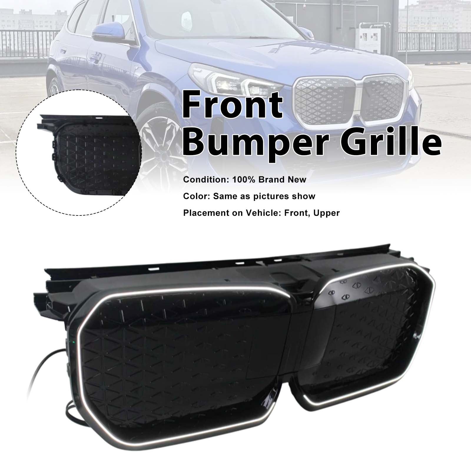 Black Chrome Front Bumper Grill Grille Pour BMW iX1 U11 2023-2025 W/LED Light