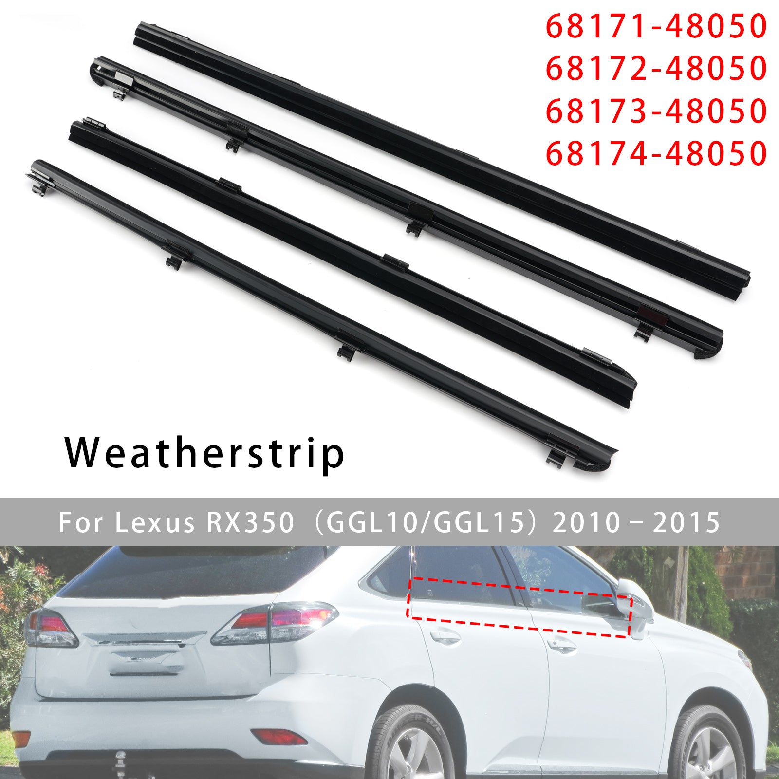 4Pièces Joint D’étanchéité Intérieur Vitre Porte Pour Lexus RX350 RX450h 10-2015