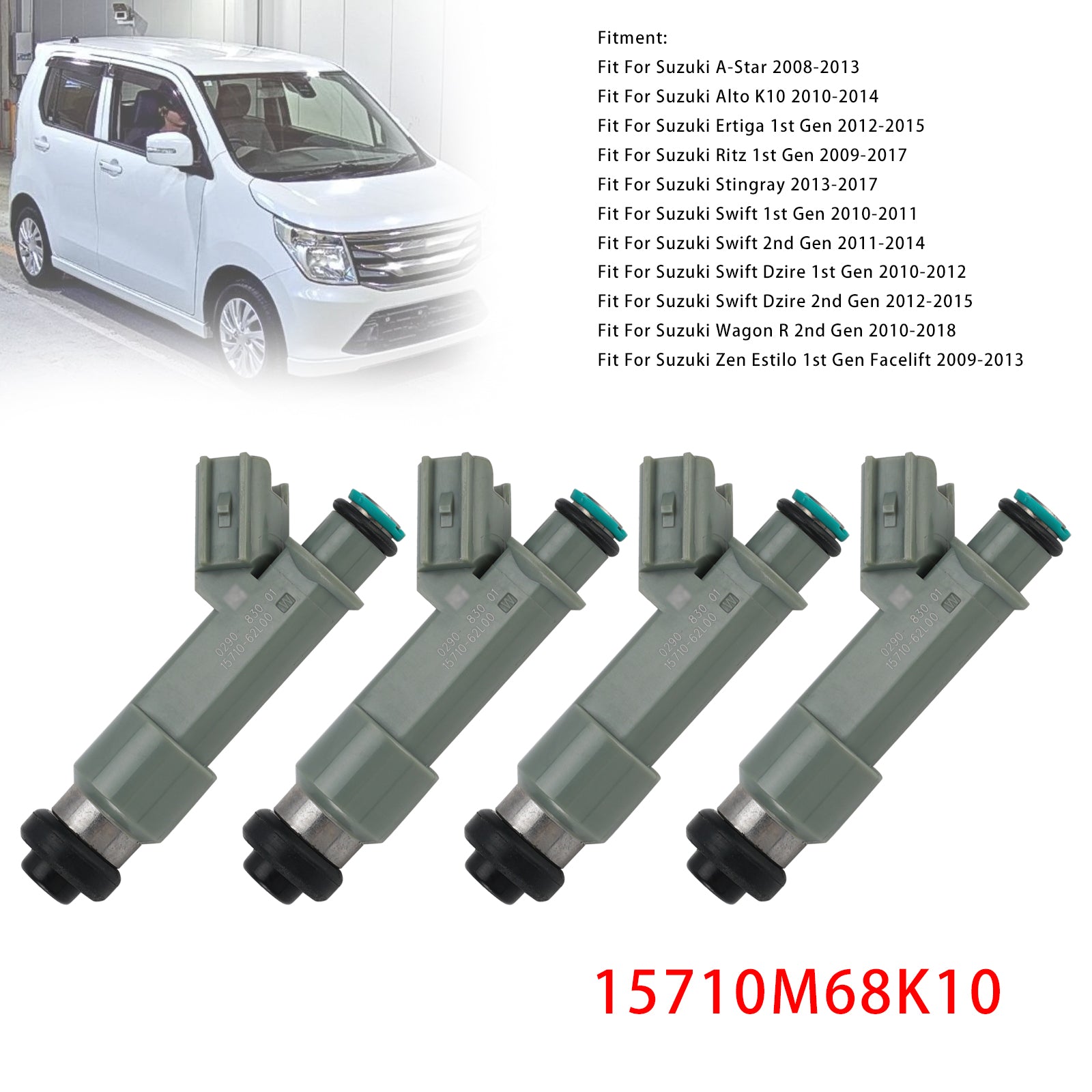 4X Injecteur Carburant Pour Suzuki A-Star 2008-2013 Alto 2010-2014 15710M68K10