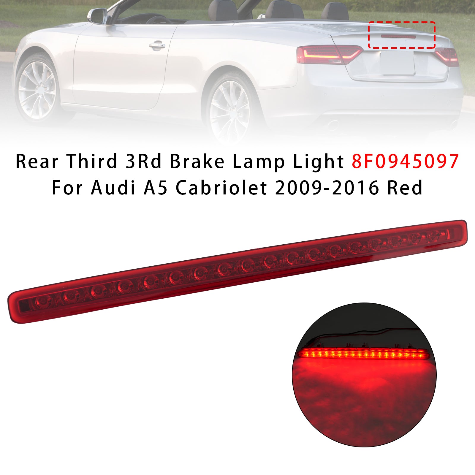 Troisième Feu Stop Arrière Rouge 8F0945097 Pour Audi A5 Cabriolet 2009-2016