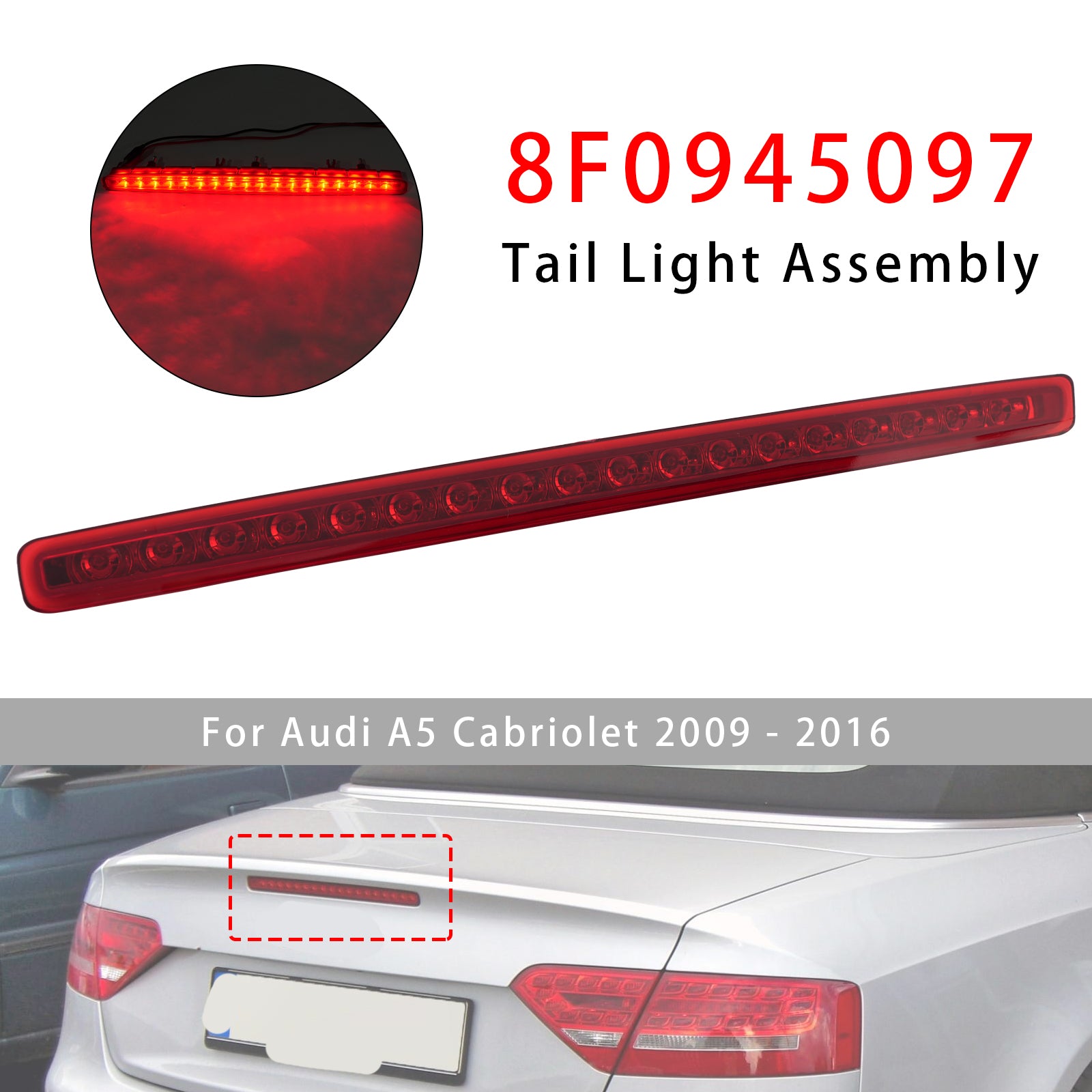 Troisième Feu Stop Arrière Rouge 8F0945097 Pour Audi A5 Cabriolet 2009-2016