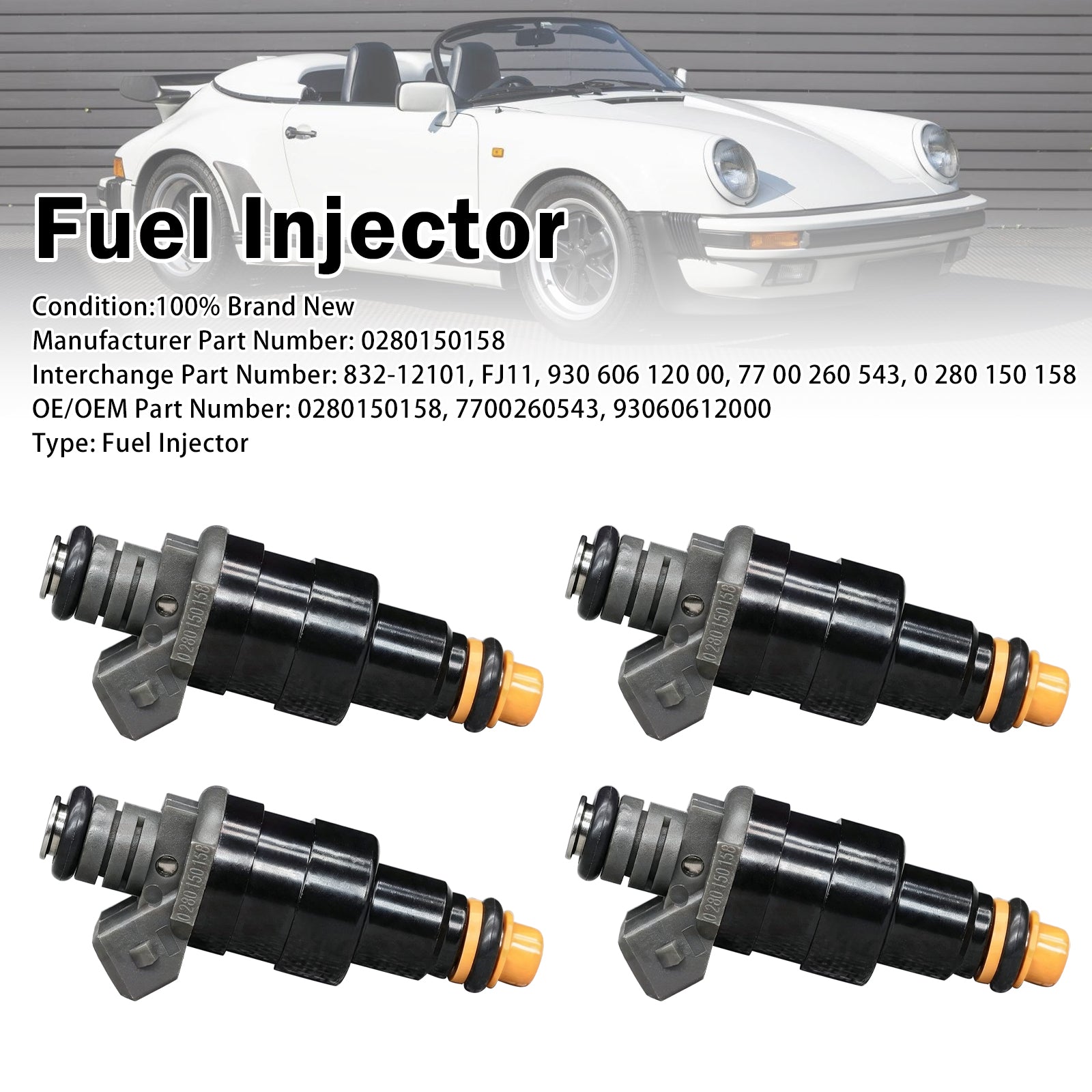 4X Injecteur Carburant Pour Porsche 911 Base Carrera 3.2L 1984-1989 0280150158