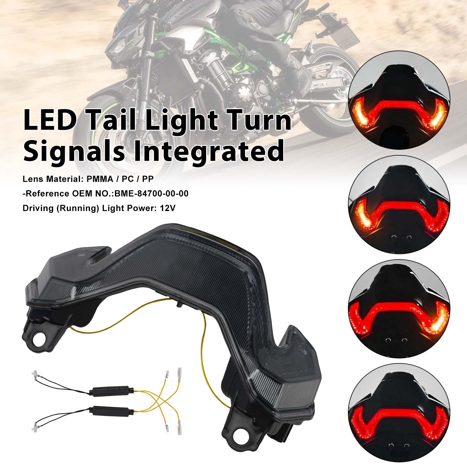 Feux arrière à LED avec clignotants intégrés pour KAWASAKI Z900 Z900SE 2025-2026 Smoke