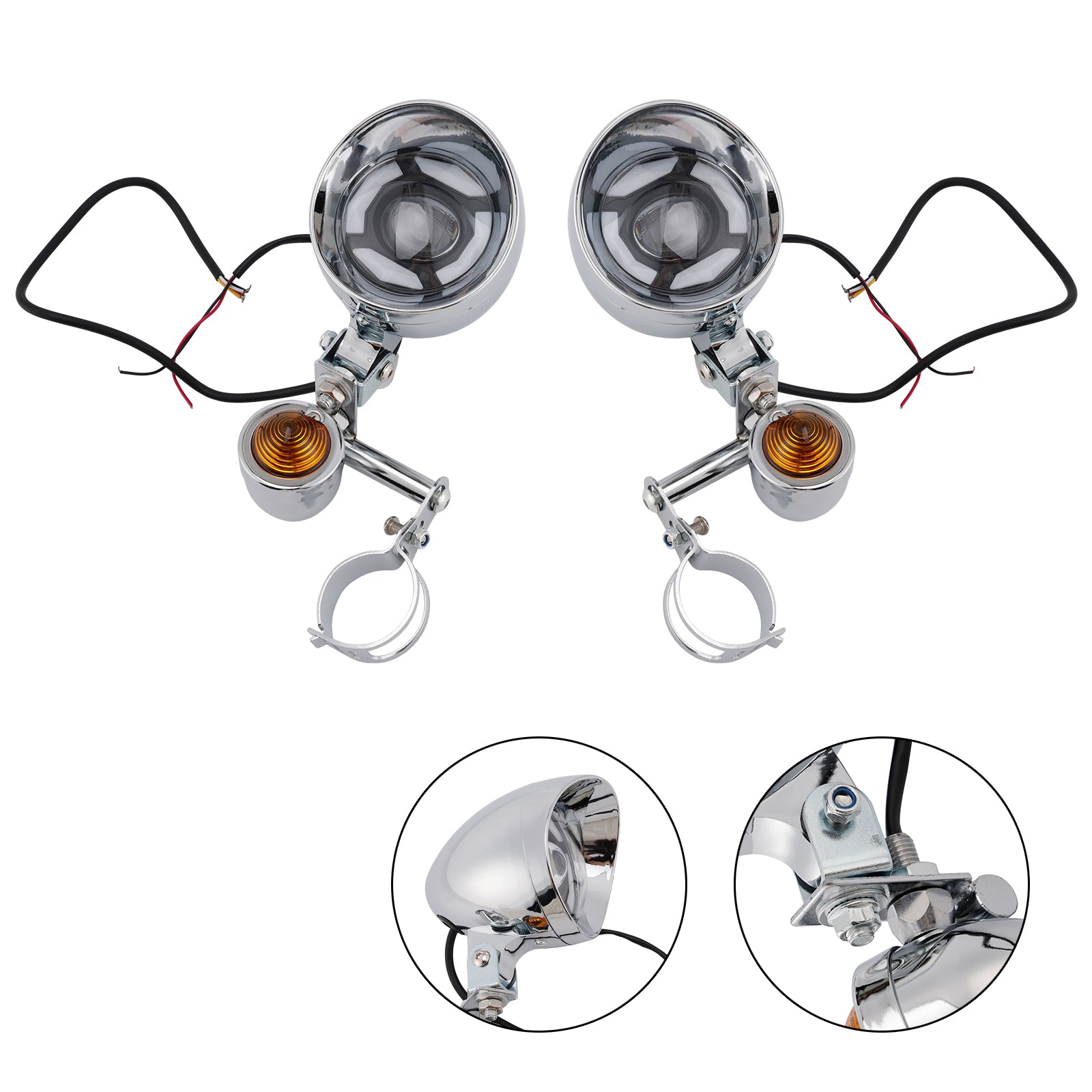 Conjunto de faro delantero y soporte cromado universal para motocicletas Scooter