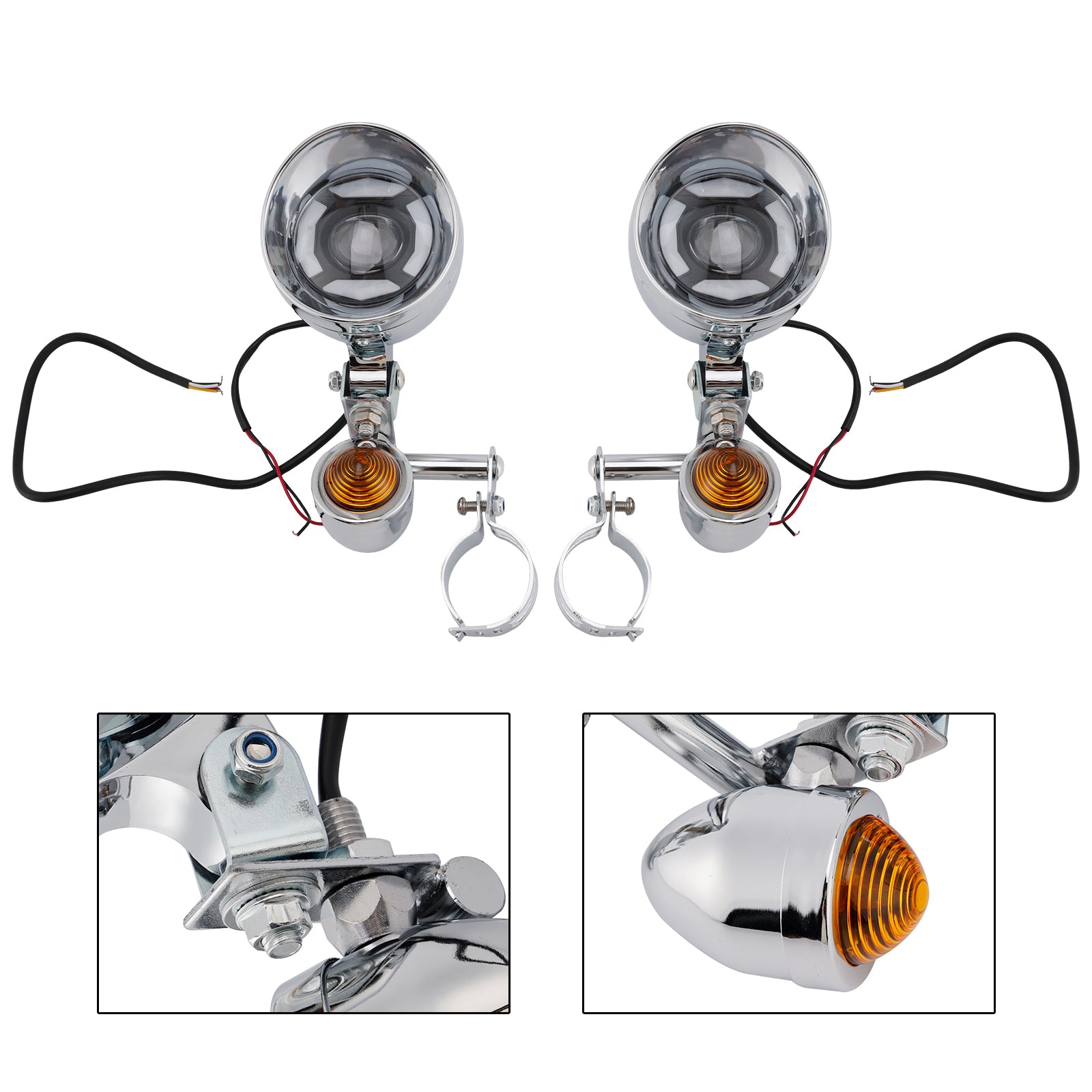 Conjunto de faro delantero y soporte cromado universal para motocicletas Scooter