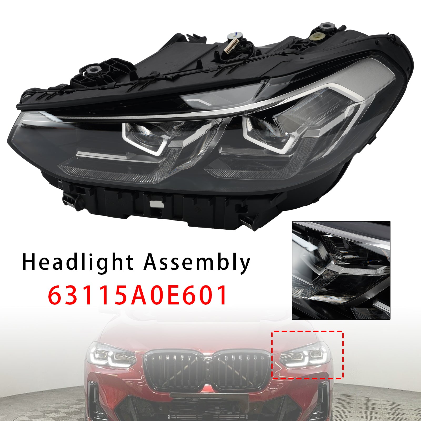 Phaire Gauche LED Chrome 63115A0E601 Sans AFS Pour BMW X3 X4 G01 G02 2022-2025