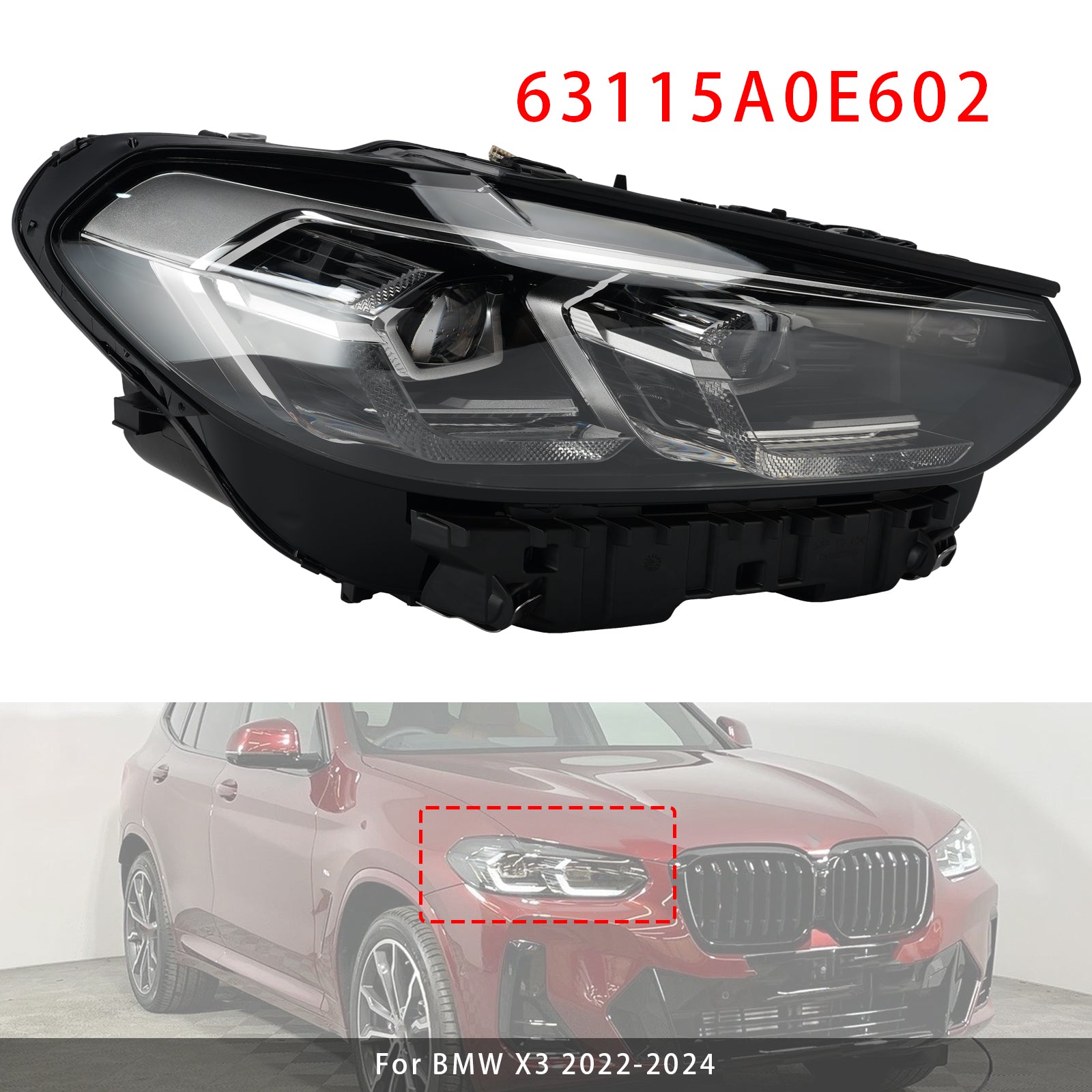 Phaire Droit LED Chrome 63115A0E602 Sans AFS Pour BMW X3 X4 G01 G02 2022-2025