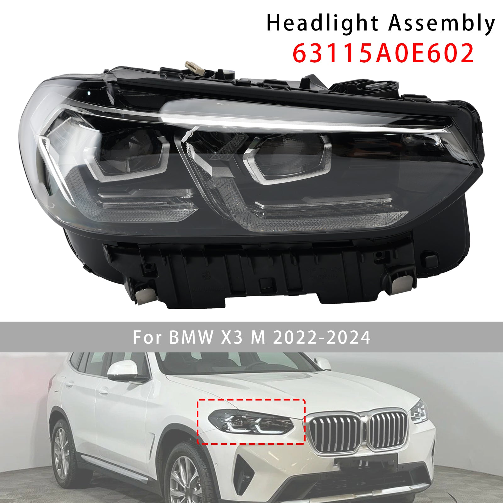 Phaire Droit LED Chrome 63115A0E602 Sans AFS Pour BMW X3 X4 G01 G02 2022-2025
