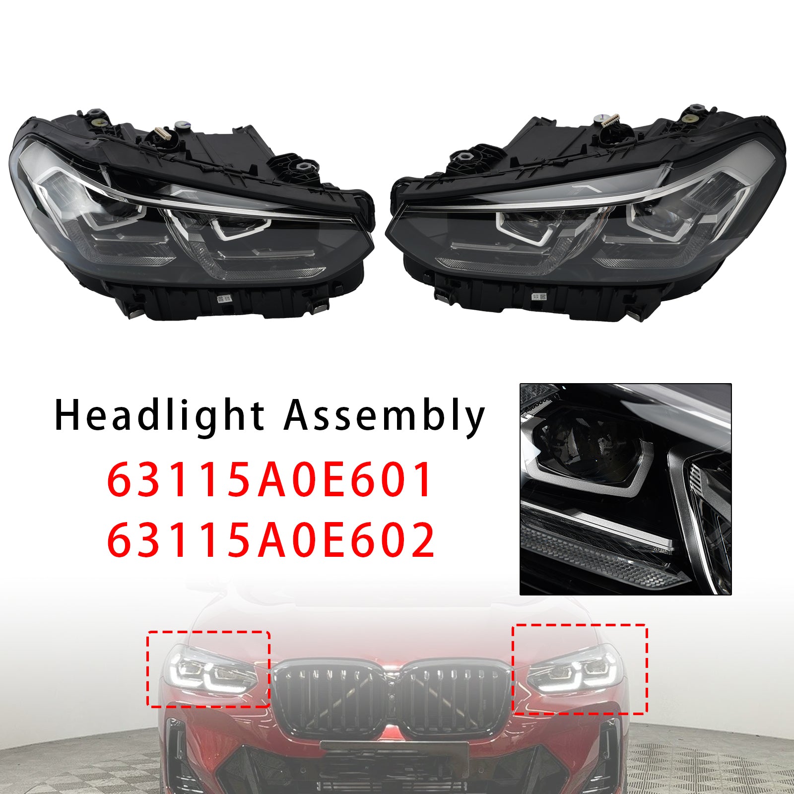 Phares Gauche+Droit LED Chrome Sans AFS Pour BMW X3 X4 G01 G02 2022-2025