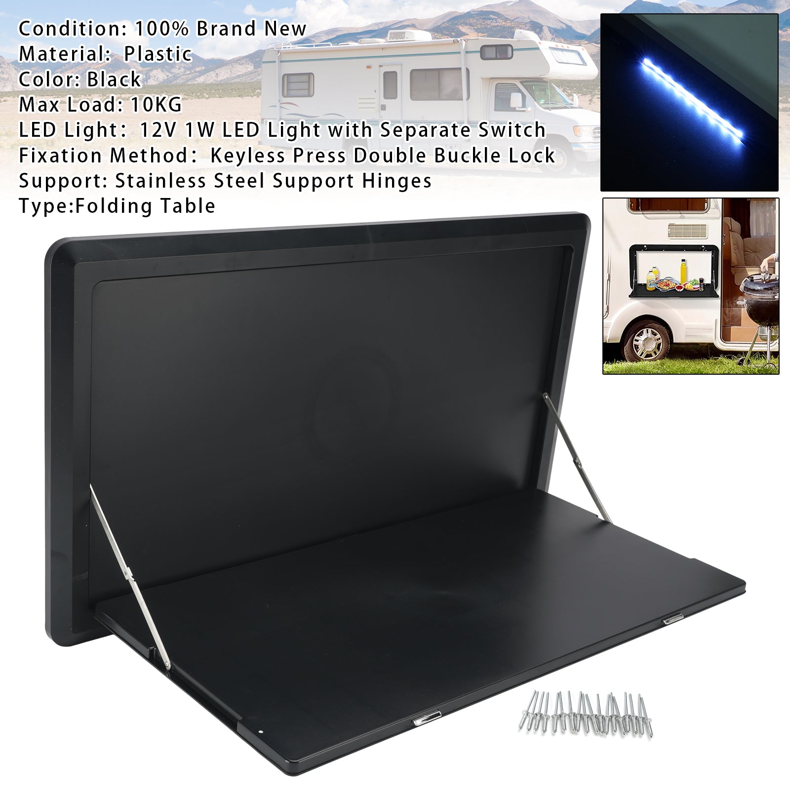 Table Pliable Murale Pour Camping-Car Avec Lumière LED Camper Van Caravane