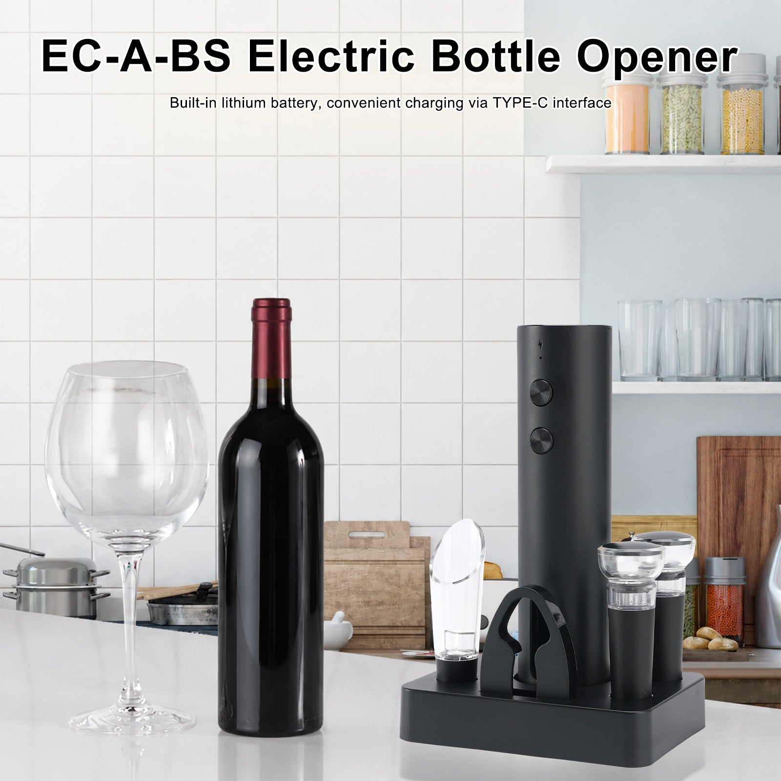 EC-A-BS Ouvre-bouteille électrique rechargeable lithium-ion Electric Wine Opener