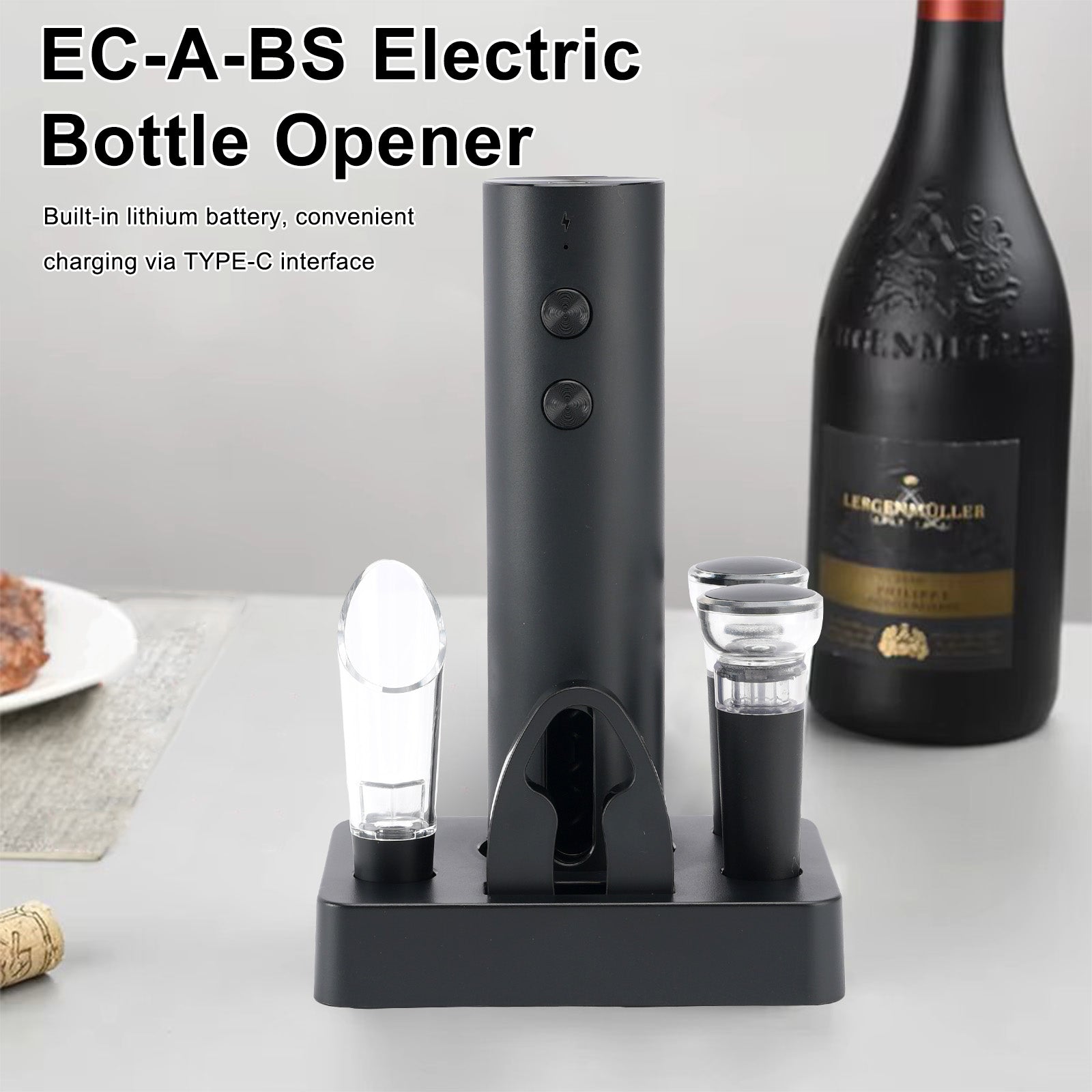 EC-A-BS Ouvre-bouteille électrique rechargeable lithium-ion Electric Wine Opener